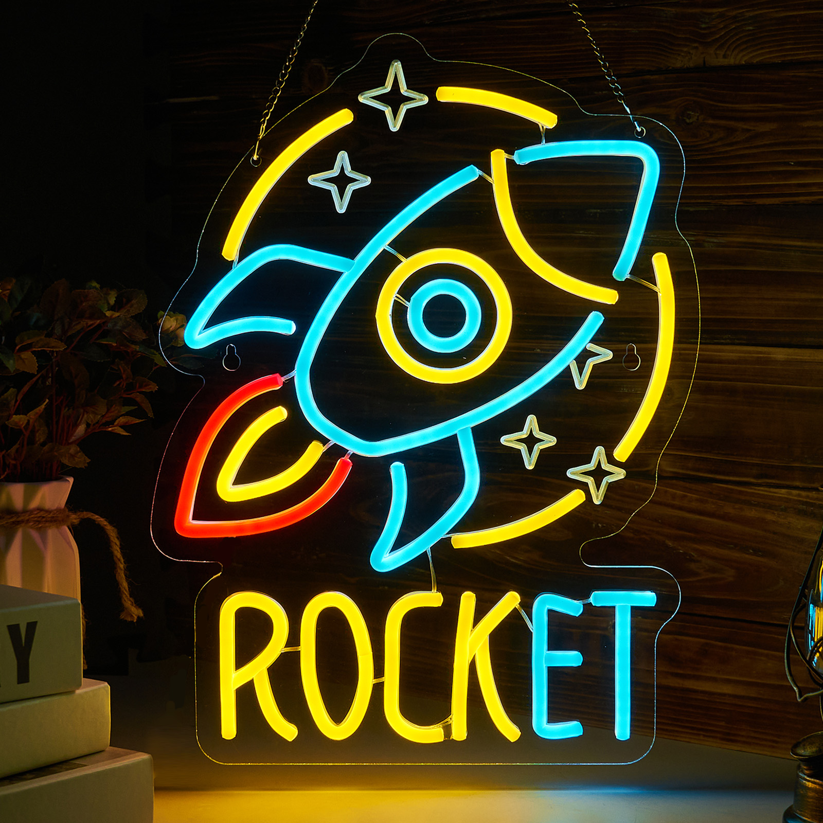 Rocket Neon Sign Universe Neon Sign for wall decor Smart plug timer compatible USB-Powered Suitable for Teen Room Gifts for Birthday Kids Room Art Decor (16.5x12.4 Inch)