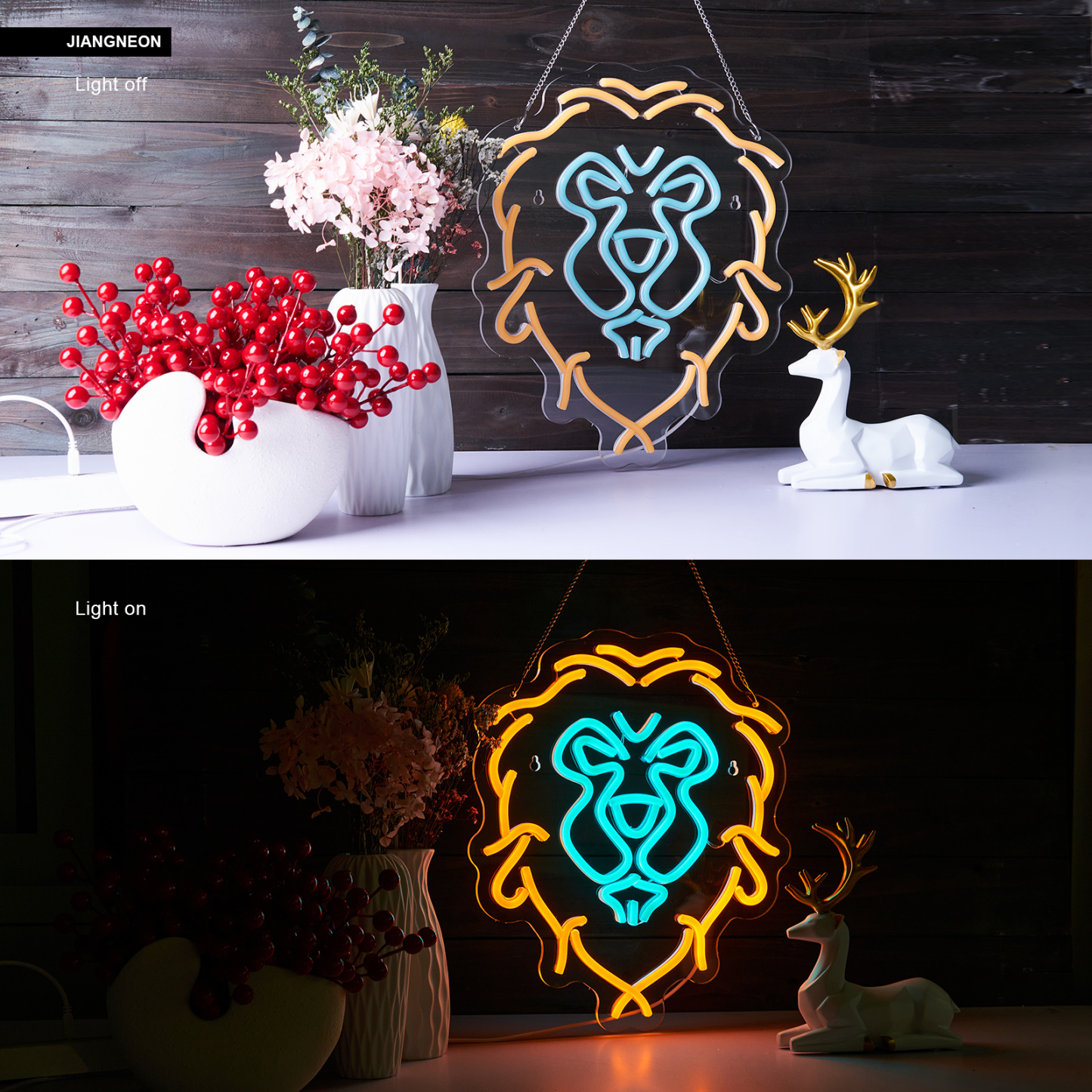 Lion Neon Sign The Alliance LED lignt for Wall Decor Kids room Bedroom Teens room Game room decor (Yellow + Blue Lion)