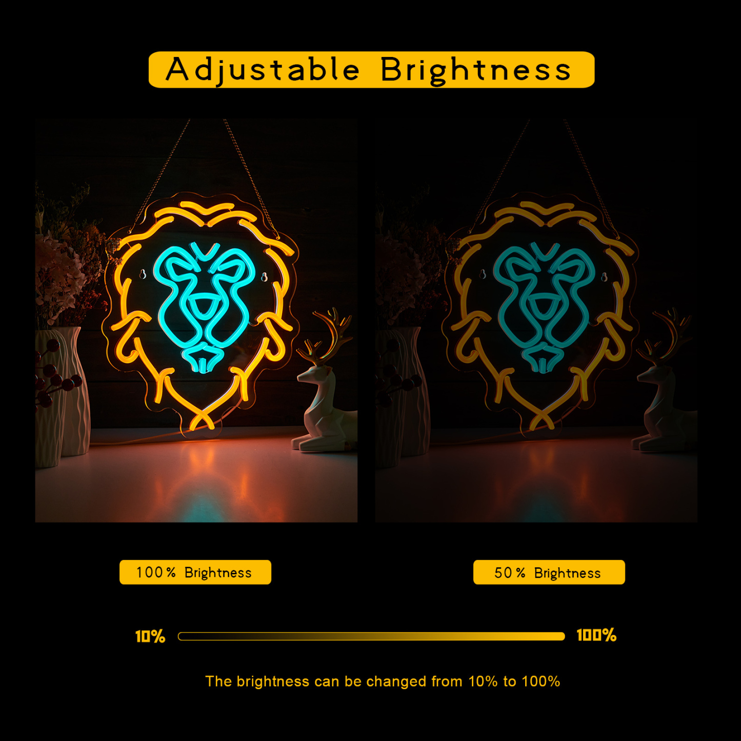 Lion Neon Sign The Alliance LED lignt for Wall Decor Kids room Bedroom Teens room Game room decor (Yellow + Blue Lion)