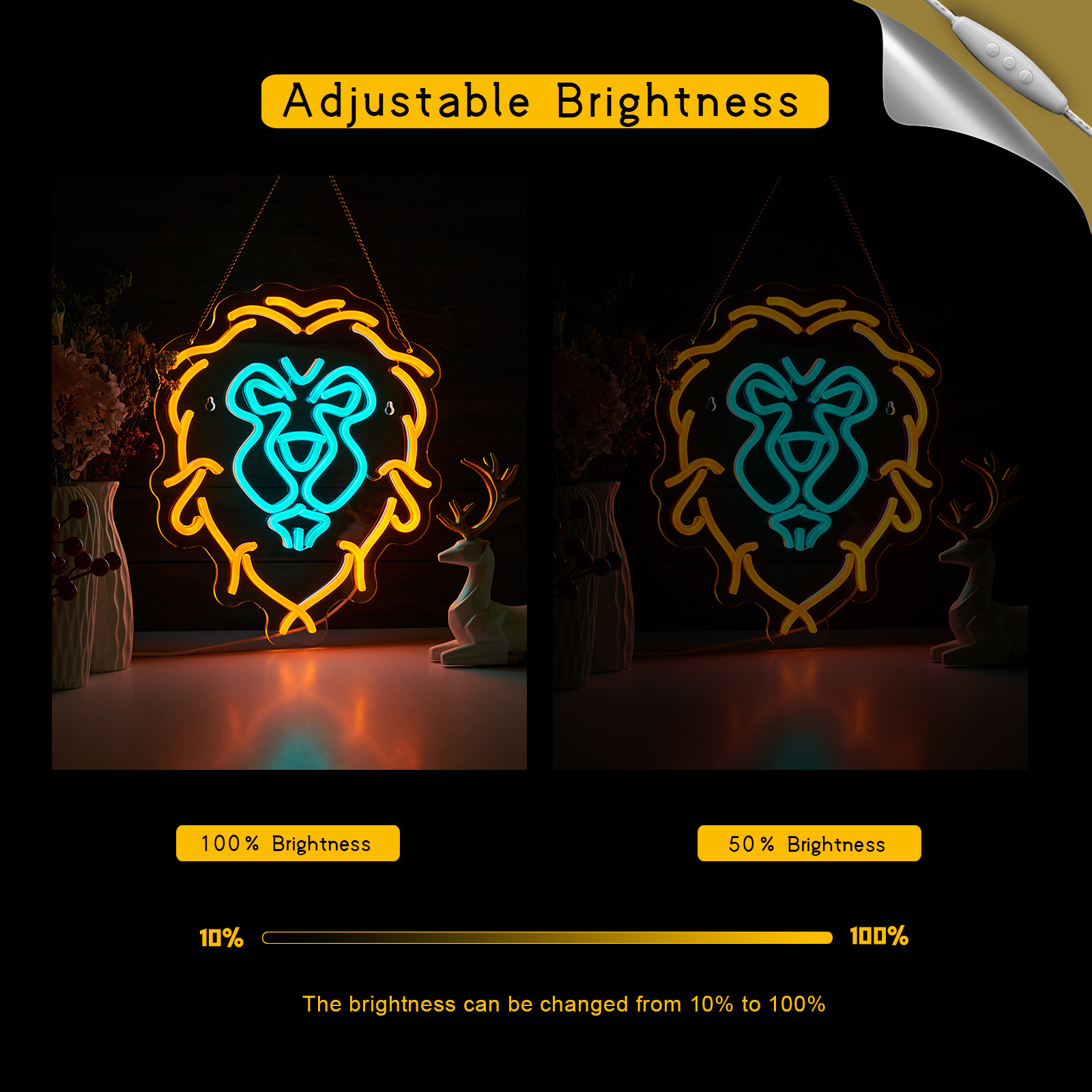 Lion Neon Sign The Alliance LED lignt for Wall Decor Kids room Bedroom Teens room Game room decor (Yellow + Blue Lion)