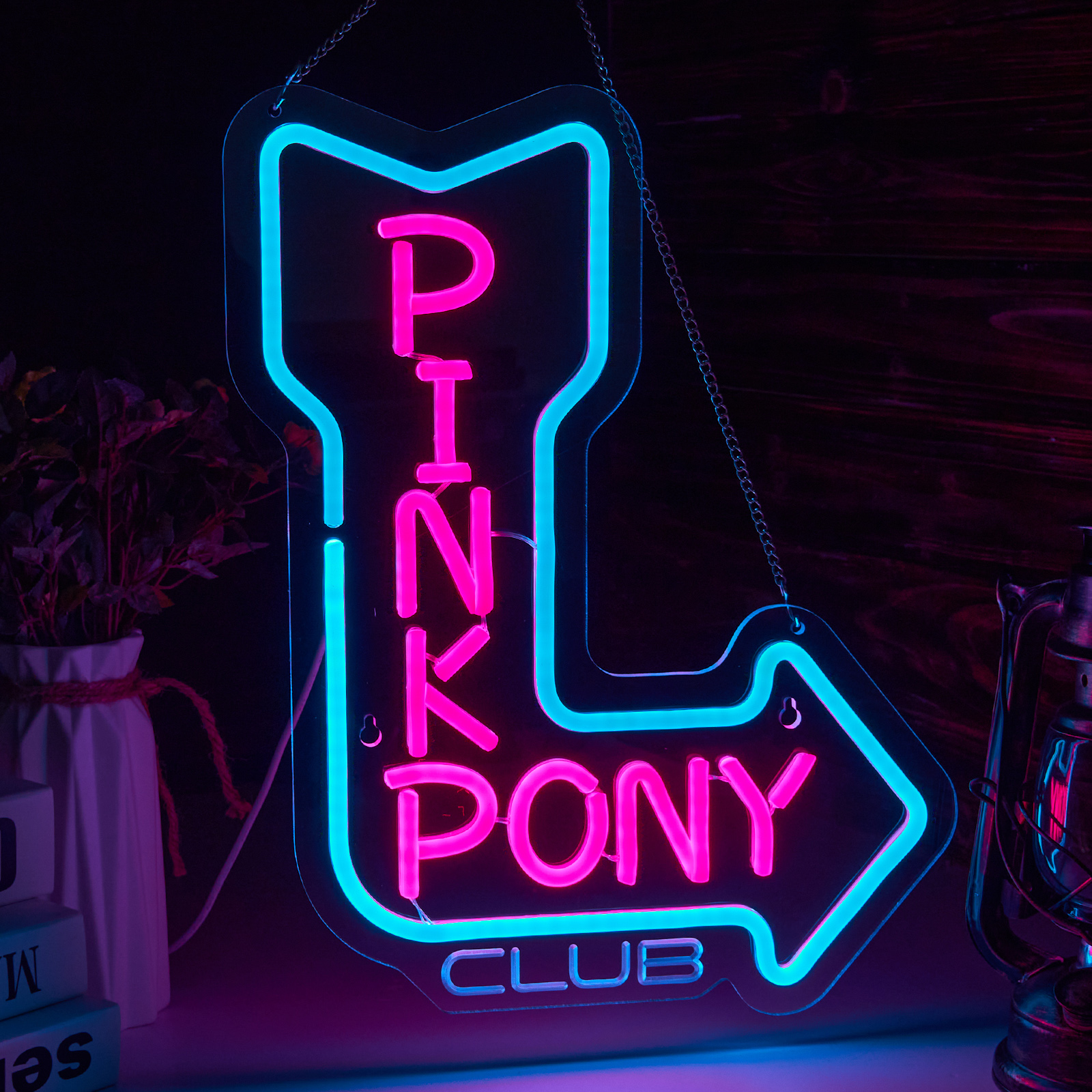 Pink Pony Neon Sign Cowgirl Neon Light for wall decor Party Pub Man Cave USB Powered (15.6x12.3 Inch)