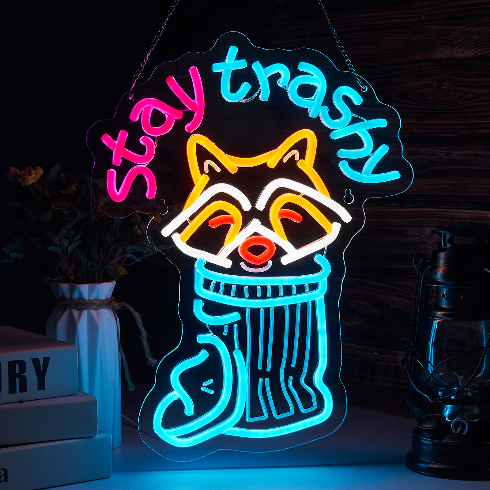 Stay Trashy Racoon Neon Sign for wall decor Smart plug timer compatible USB-Powered Suitable for Teen Room Gifts for Birthday Man Cave Bar Pub Art Decor (16.5x12.6 Inch)