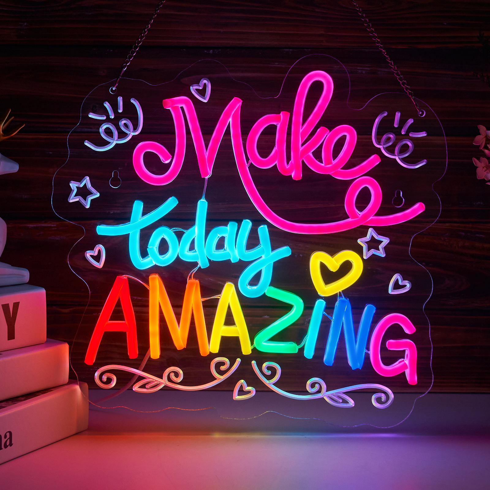 Make Today Amazing Neon Sign for Wall Decor Smart plug timer compatible USB-Powered Suitable for Kids Boys Room Study Room Gifts for Birthday(13.4x12.6 Inch)