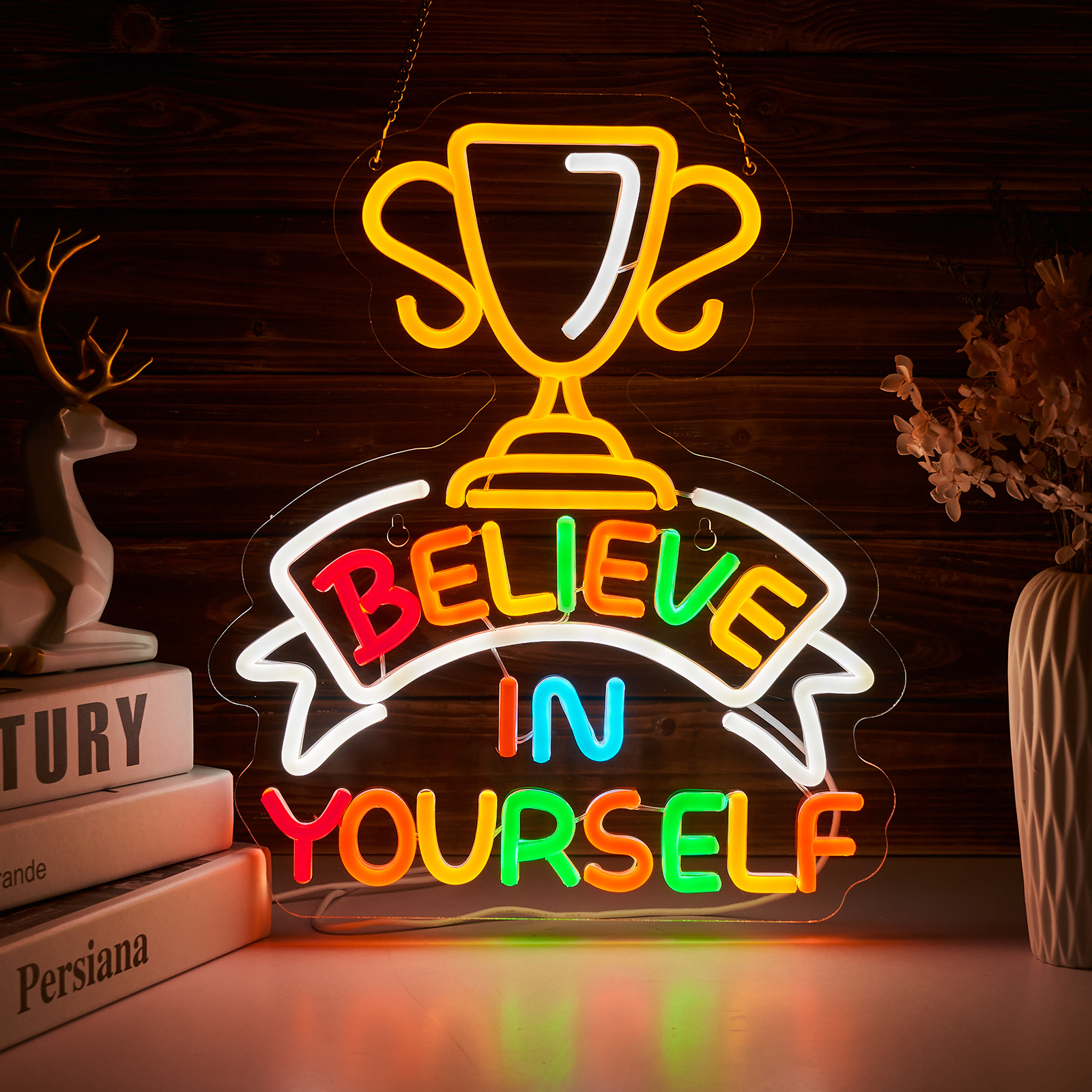 Believe in Yourself Neon Sign for Room Decor Smart plug timer compatible USB-Powered Teen Room Gifts for Birthday Kids Boys Room Decor(12.6x14.8Inch)