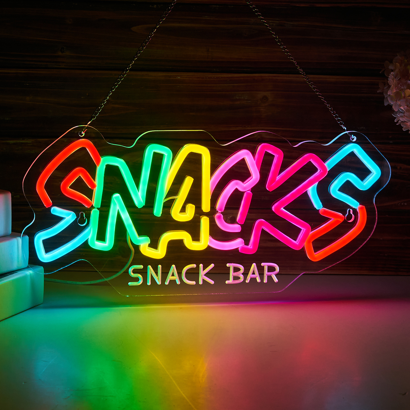 Snacks Neon Sign For Wall Decor Snack Shop Coffee Bar Candy Shop Art Decor (Blue + Red Snacks)
