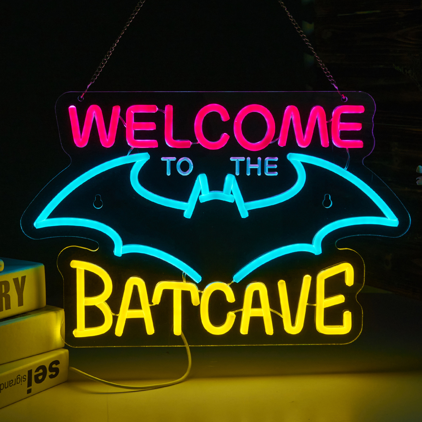 Bat Cave Neon Sign for Wall Decor Halloween Light Smart plug timer compatible USB-Powered Bedroom Man Cave Bar (16.5x10.8 Inch）