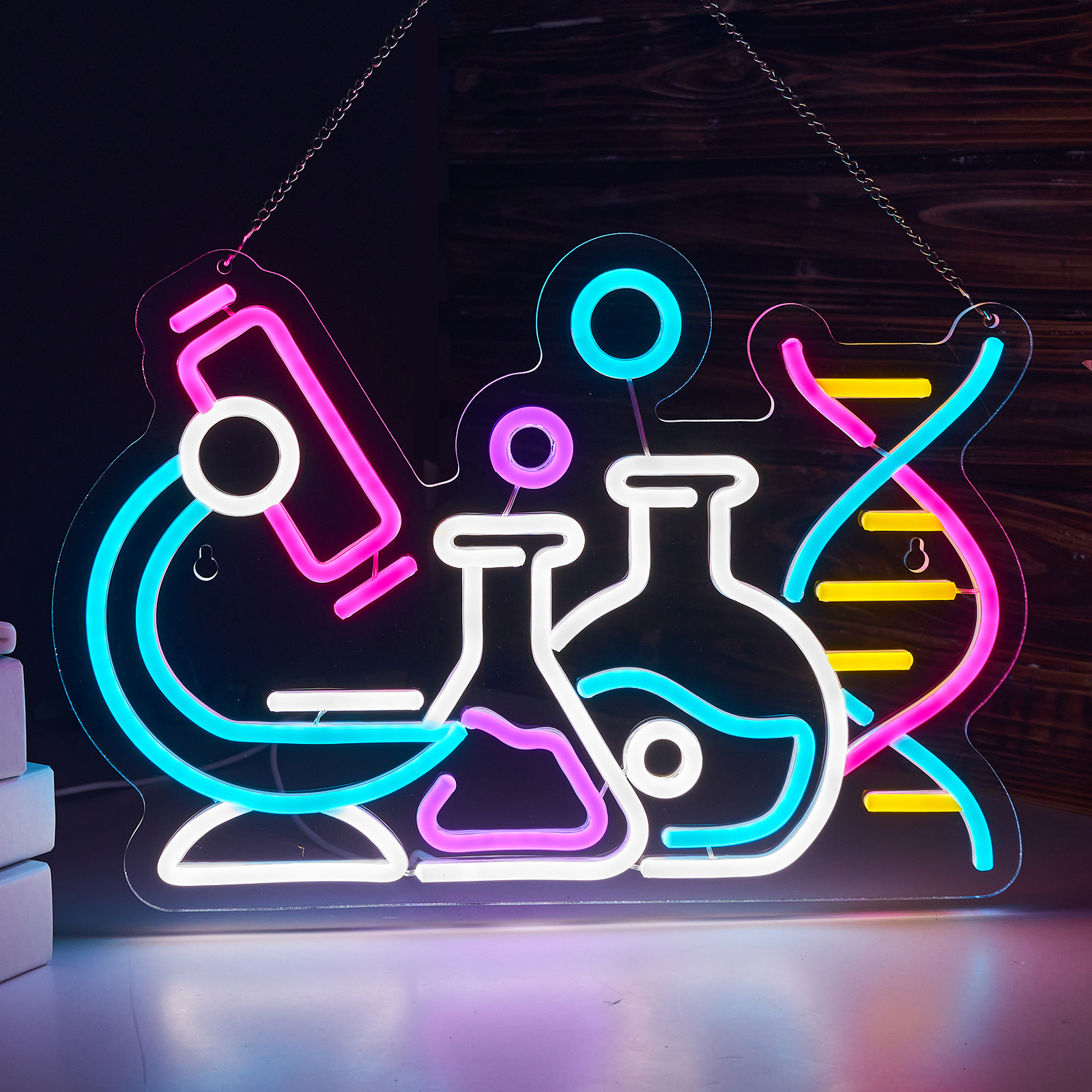 Science Neon Sign DNA Double Helix Neon Sign for wall decor Smart plug timer compatible USB-Powered Biology Science Gift Chemistry Light Up Sign for Laboratory Chemical (16.5x11.5 Inch)