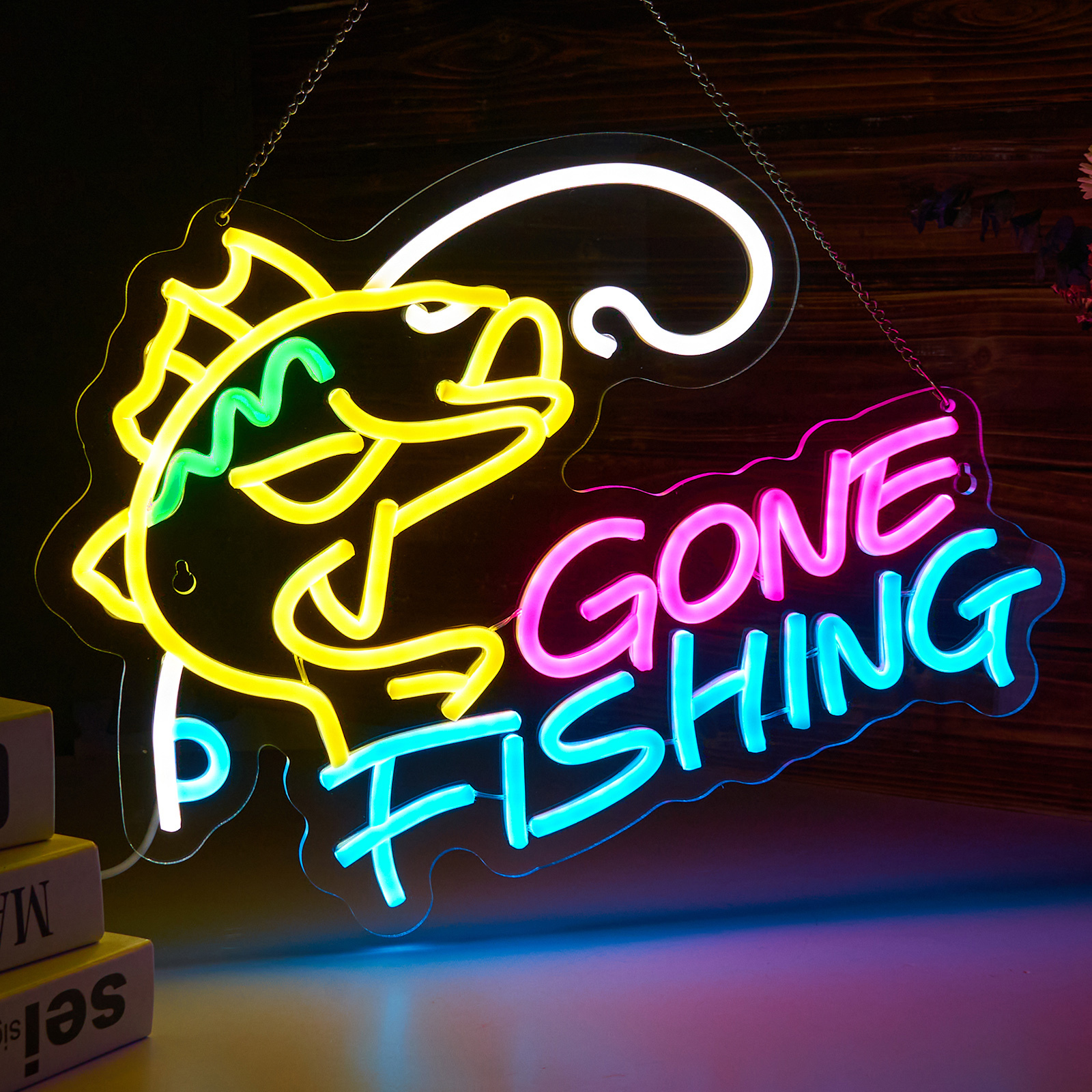Fishing Neon Sign for Wall Decor Fishing Shop Fishing Gear Store Fisher Club Room Man Cave 5V/2A USB Powered Dimmable