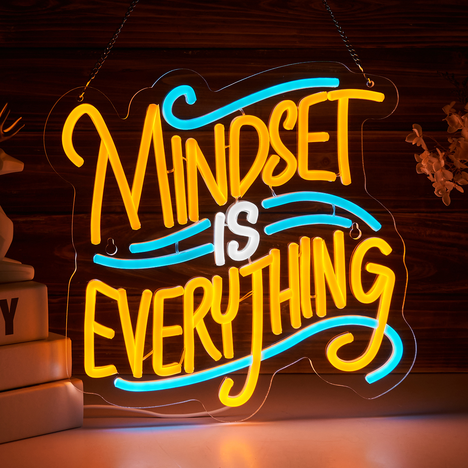 Mindset is Everything Neon Sign for Wall decor Light Smart plug timer compatible USB-Powered Teen Room Gifts for Birthday Kids Boys Room Decor(12.8x12.5Inch)