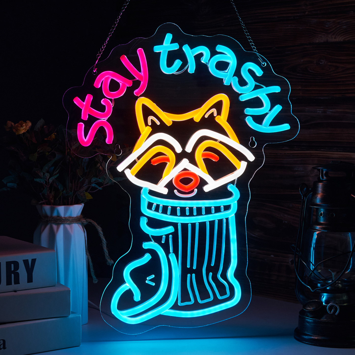 Stay Trashy Racoon Neon Sign for wall decor Smart plug timer compatible USB-Powered Suitable for Teen Room Gifts for Birthday Man Cave Bar Pub Art Decor (16.5x12.6 Inch)