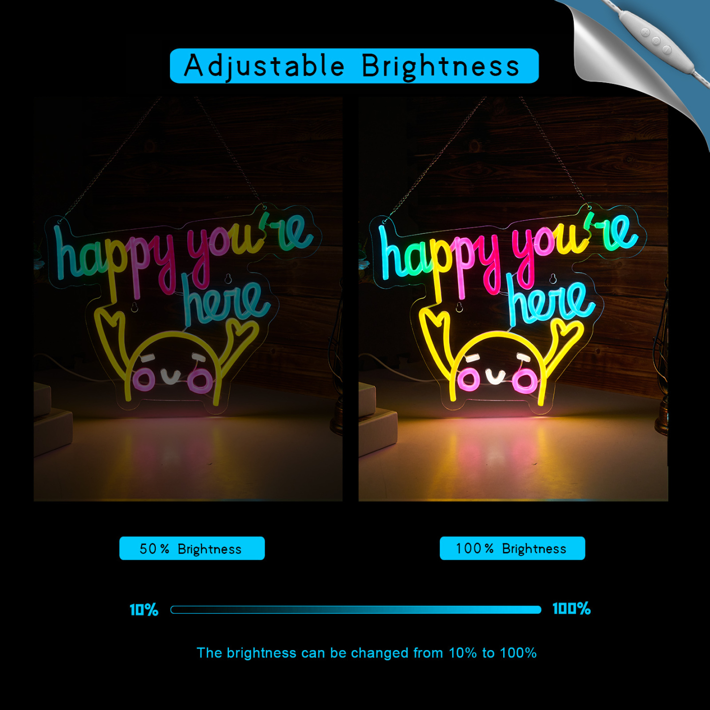 Happy You're Here Neon Sign for wall decor Smart plug timer compatible USB-Powered Suitable for Teen Room Gifts for Birthday Kids Room Art Decor (16.1x12.6 Inch)