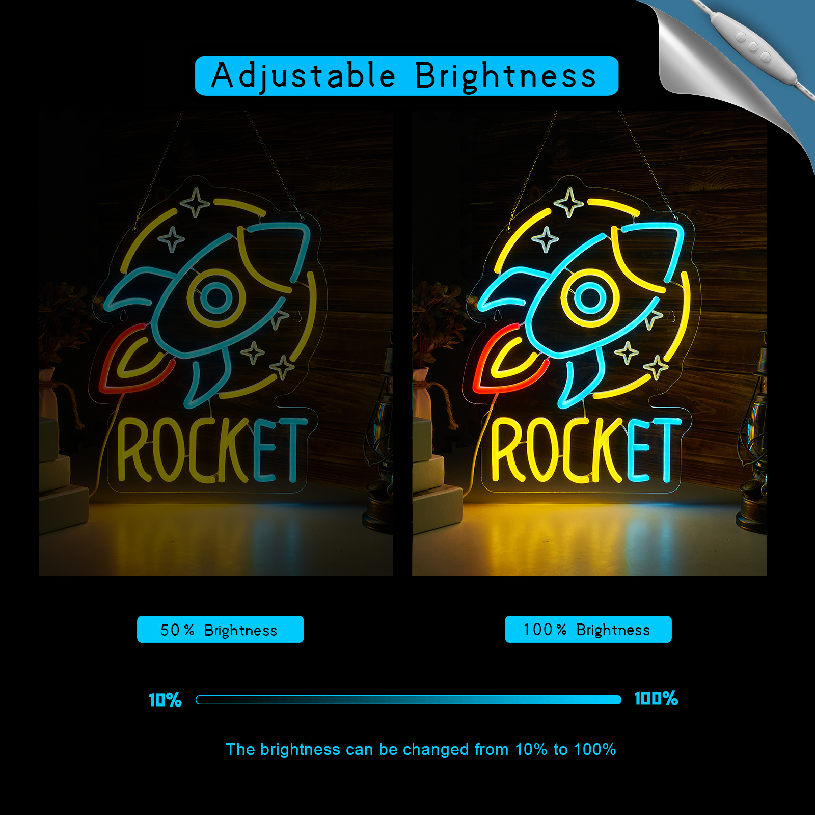 Rocket Neon Sign Universe Neon Sign for wall decor Smart plug timer compatible USB-Powered Suitable for Teen Room Gifts for Birthday Kids Room Art Decor (16.5x12.4 Inch)