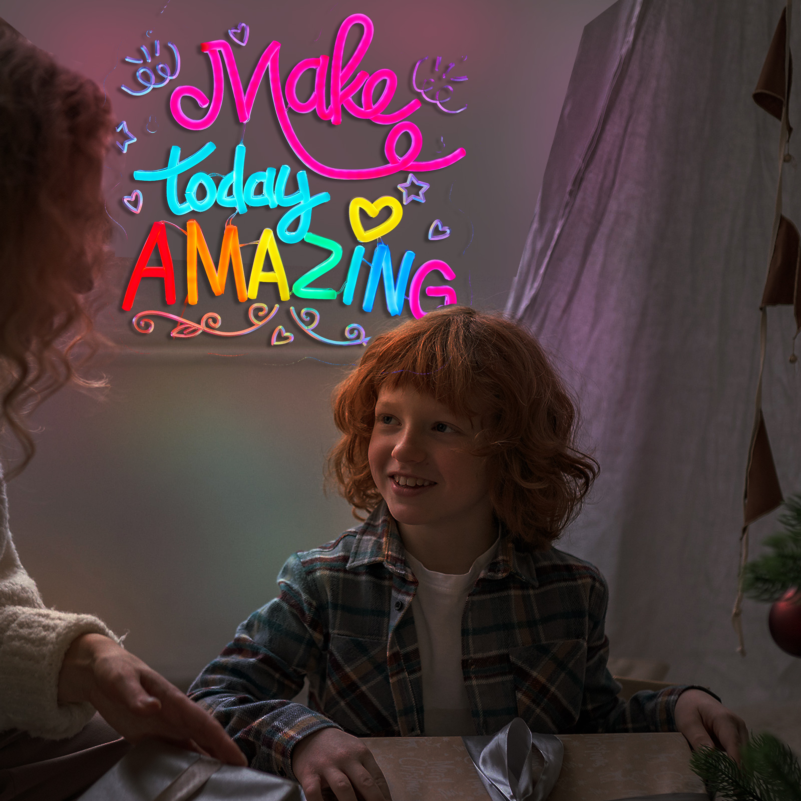 Make Today Amazing Neon Sign for Wall Decor Smart plug timer compatible USB-Powered Suitable for Kids Boys Room Study Room Gifts for Birthday(13.4x12.6 Inch)