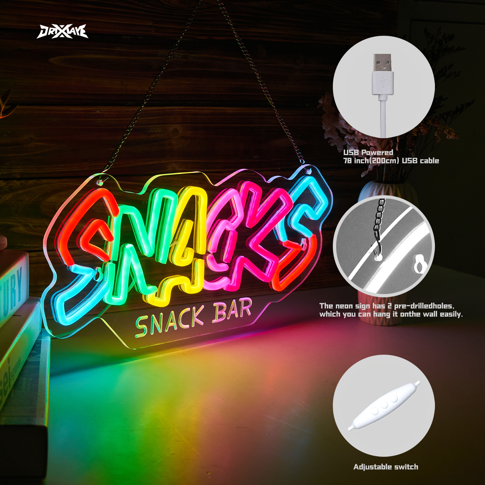 Snacks Neon Sign For Wall Decor Snack Shop Coffee Bar Candy Shop Art Decor (Blue + Red Snacks)