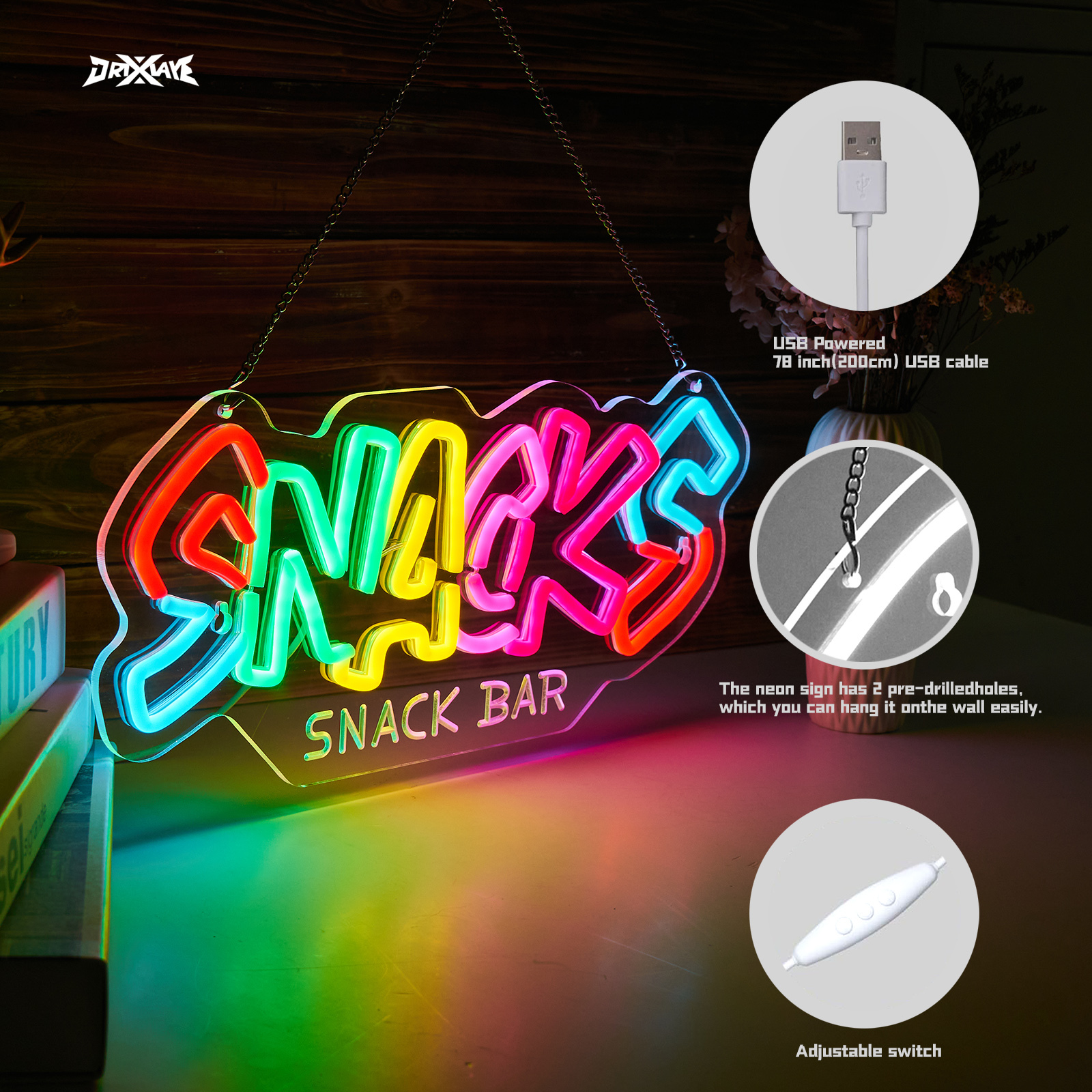 Snacks Neon Sign For Wall Decor Snack Shop Coffee Bar Candy Shop Art Decor (Blue + Red Snacks)