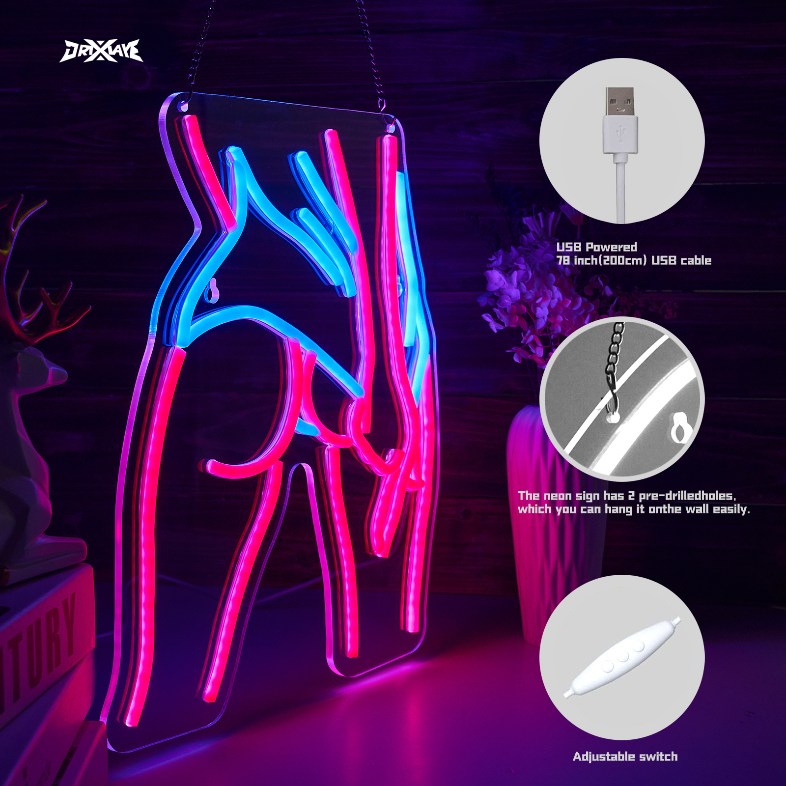 Lady Neon Signs Lady Buttocks Neon Sign Woman Body Decor Smart plug timer compatible USB-Powered Suitable for Birthday Gift Party Man Cave (12.6x14.8 Inch)