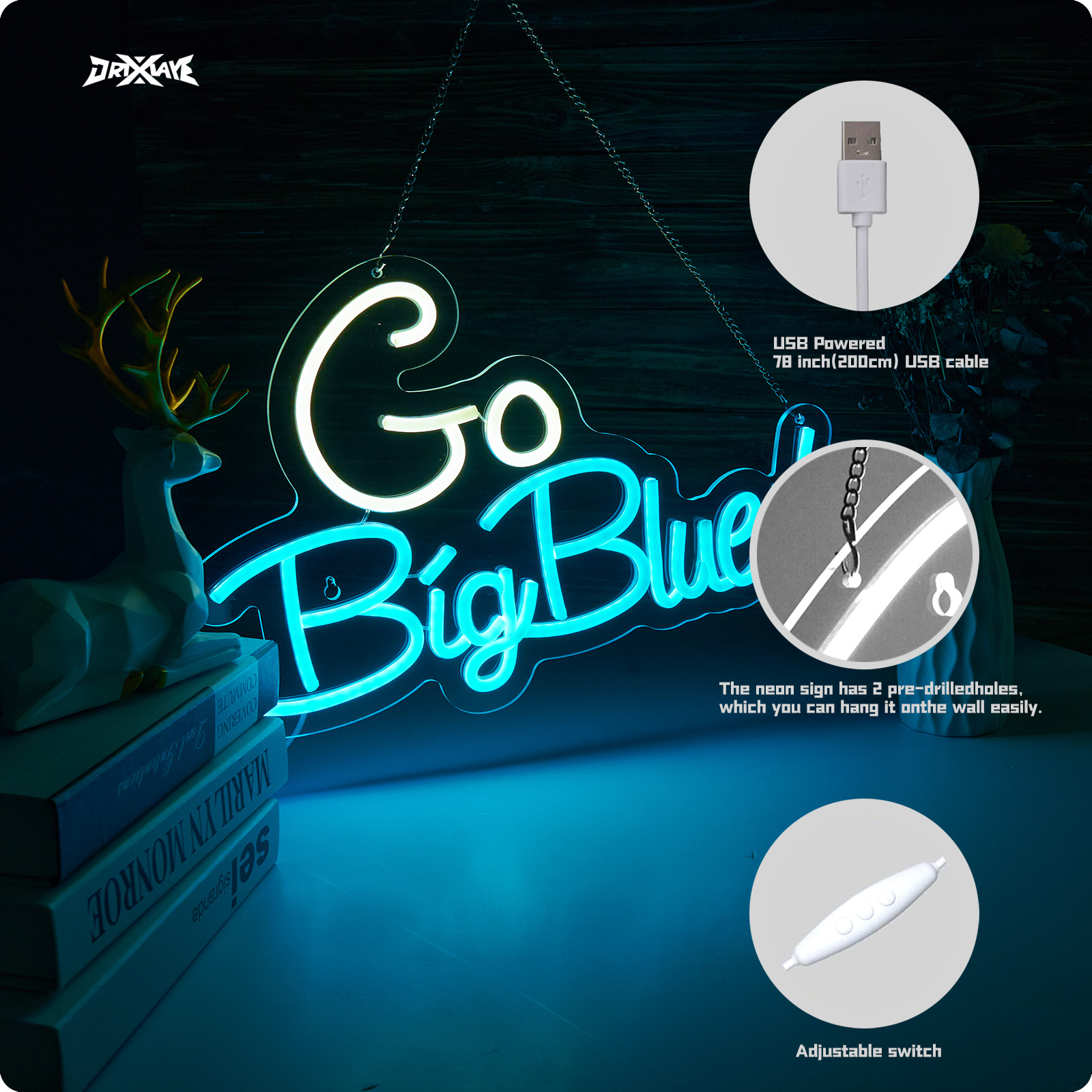 Go big blue neon sign University Slogan neon sign UK Neon Sign for wall decor Kids Room Decor Bar Game Room Man Cave Gift