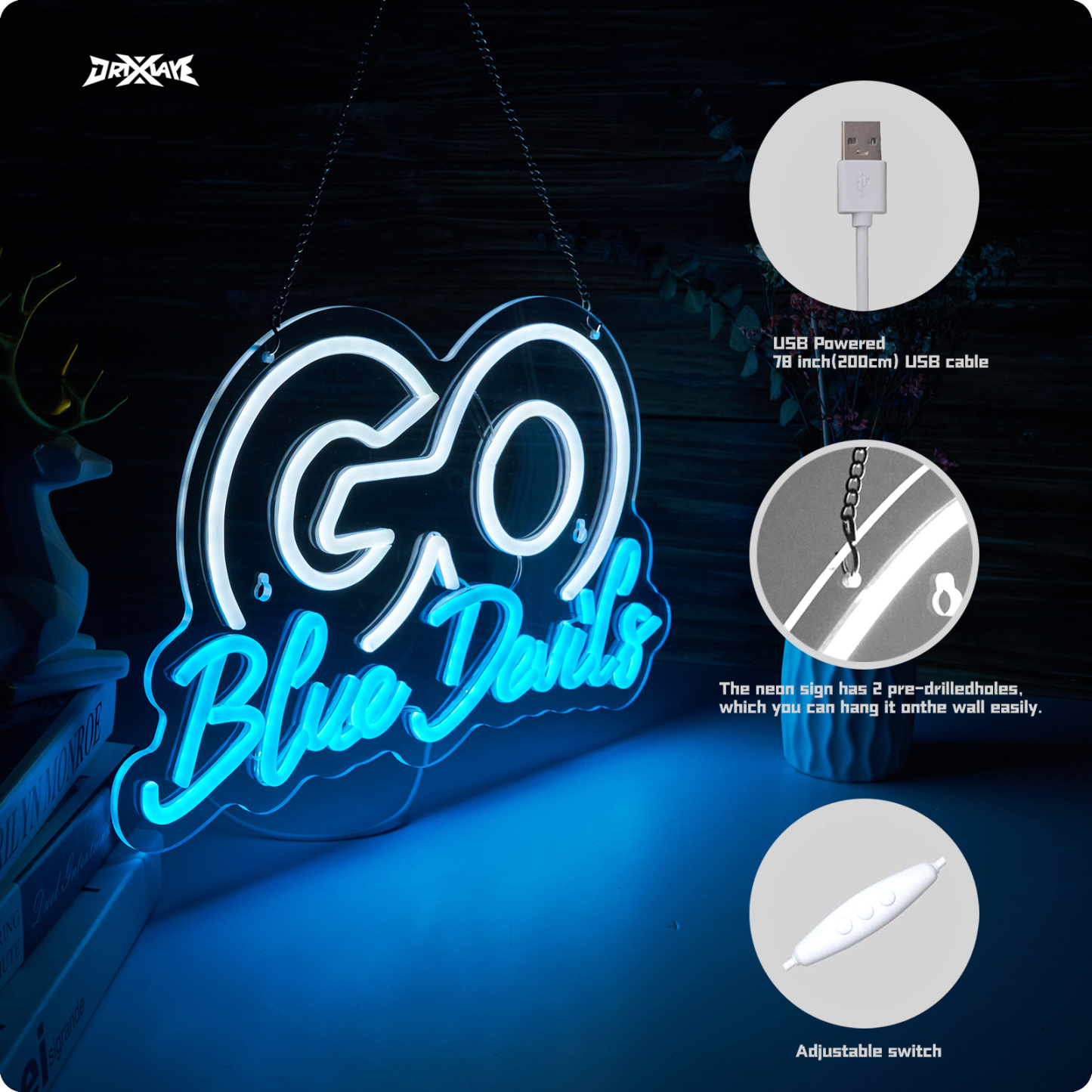 Go Blue Devils Neon Sign University Neon Signs University Basketball Team Slogan Neon Signs for wall decor USB-Powered College Students Sport Fans(16.2x9.9 Inch)