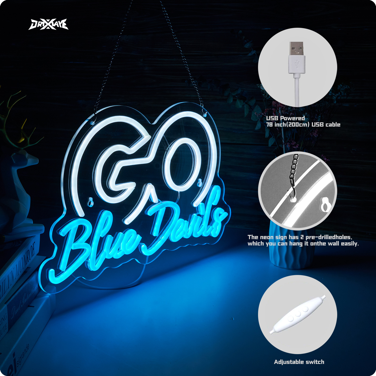 Go Blue Devils Neon Sign University Neon Signs University Basketball Team Slogan Neon Signs for wall decor USB-Powered College Students Sport Fans(16.2x9.9 Inch)