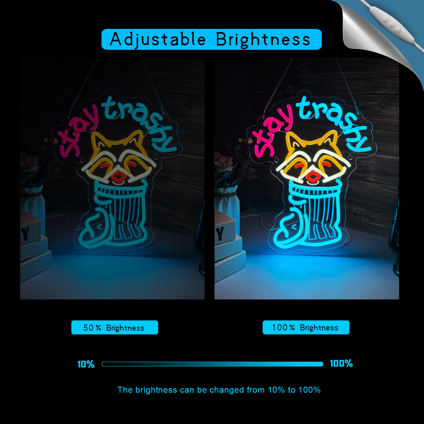 Stay Trashy Racoon Neon Sign for wall decor Smart plug timer compatible USB-Powered Suitable for Teen Room Gifts for Birthday Man Cave Bar Pub Art Decor (16.5x12.6 Inch)