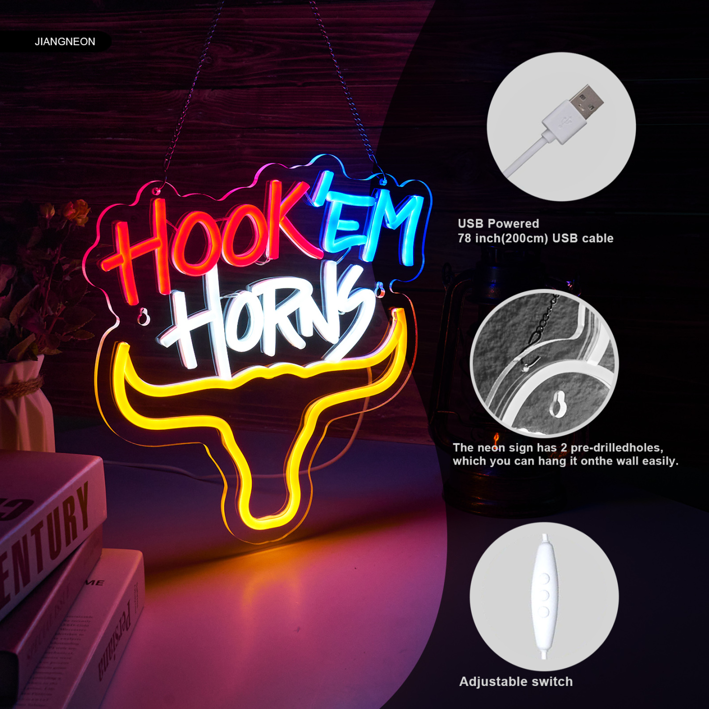 Hook em horns ox head neon sign Longhorn Bull Neon Sign for wall decor Beer Bar Club Man Cave