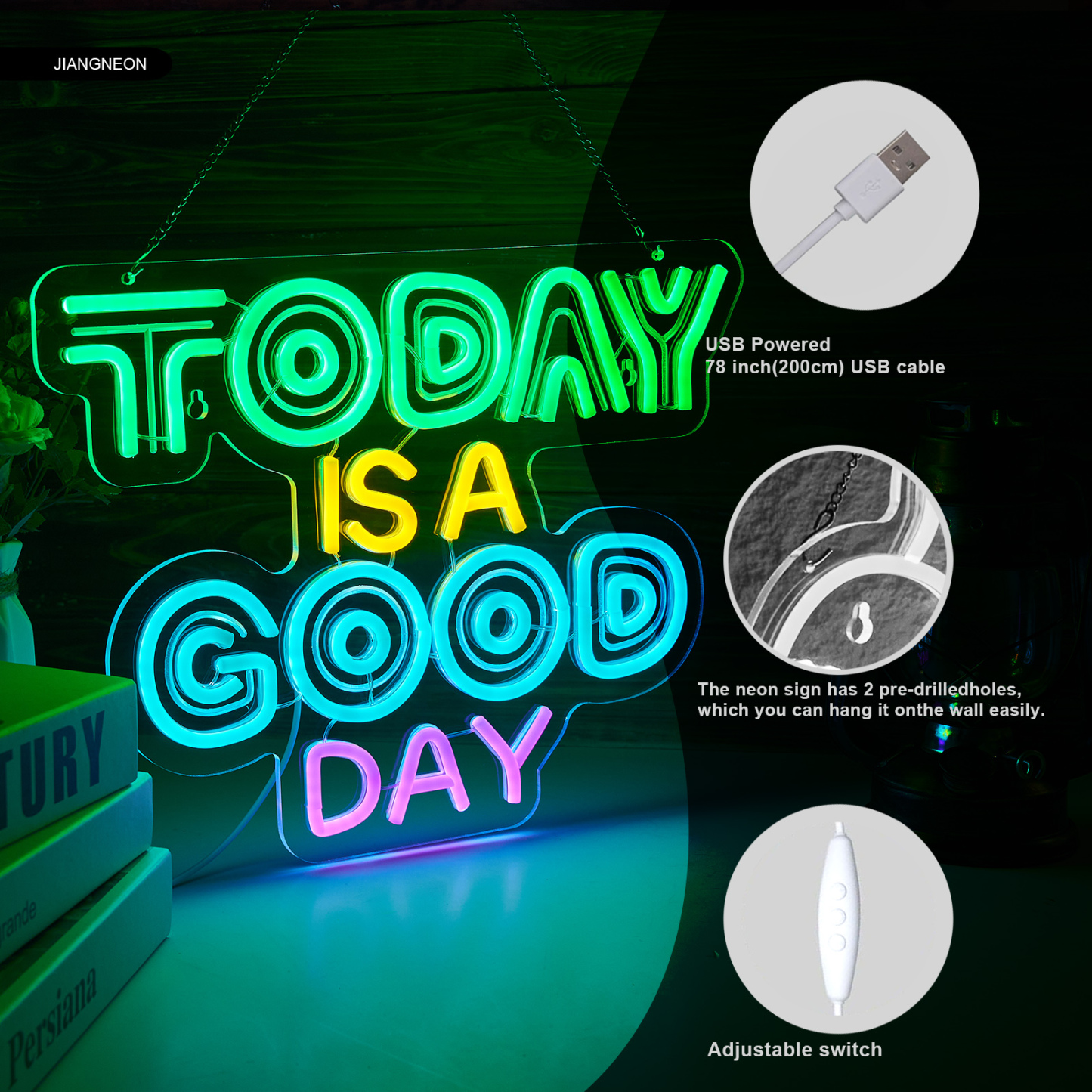 Today is a Good Day Neon Sign for wall decor Smart plug timer compatible USB-Powered Suitable for Teen Room Gifts for Birthday Kids Room Bar Cafe Restaurant Office Living Room(16.4x12.4 Inch)