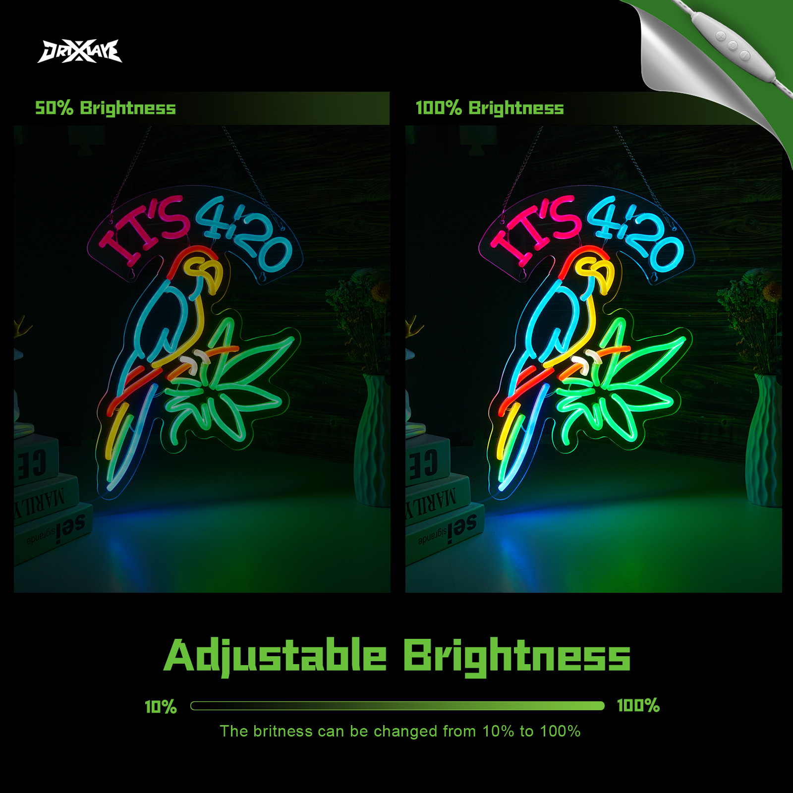 420 Neon Sign Green Leaf Neon Signs for Wall Decor 420 Decorations Led Signs with Dimmer for Pub Party Man Cave Room Art Decor Gift USB-Powered (16.2x12.6) Inch