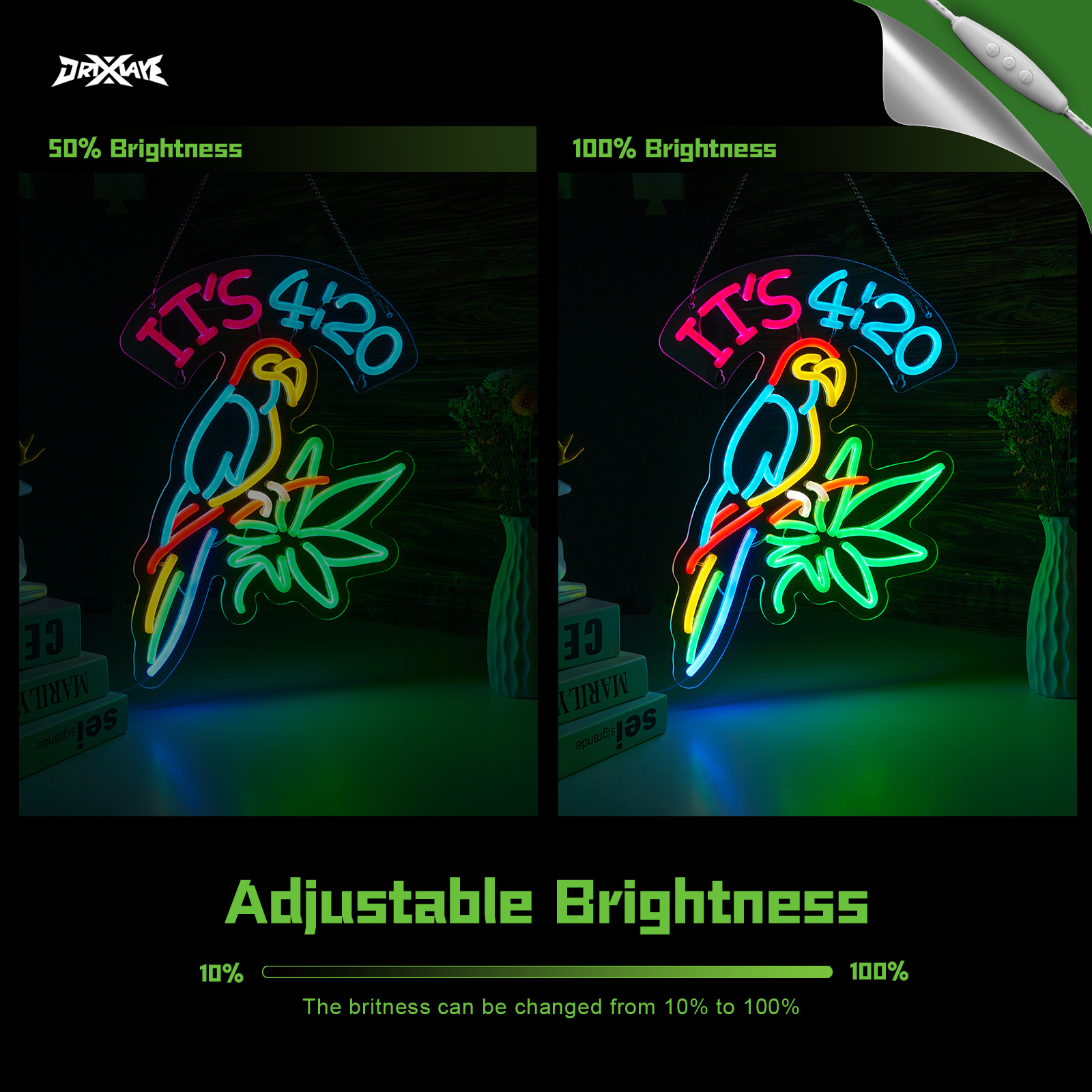 420 Neon Sign Green Leaf Neon Signs for Wall Decor 420 Decorations Led Signs with Dimmer for Pub Party Man Cave Room Art Decor Gift USB-Powered (16.2x12.6) Inch