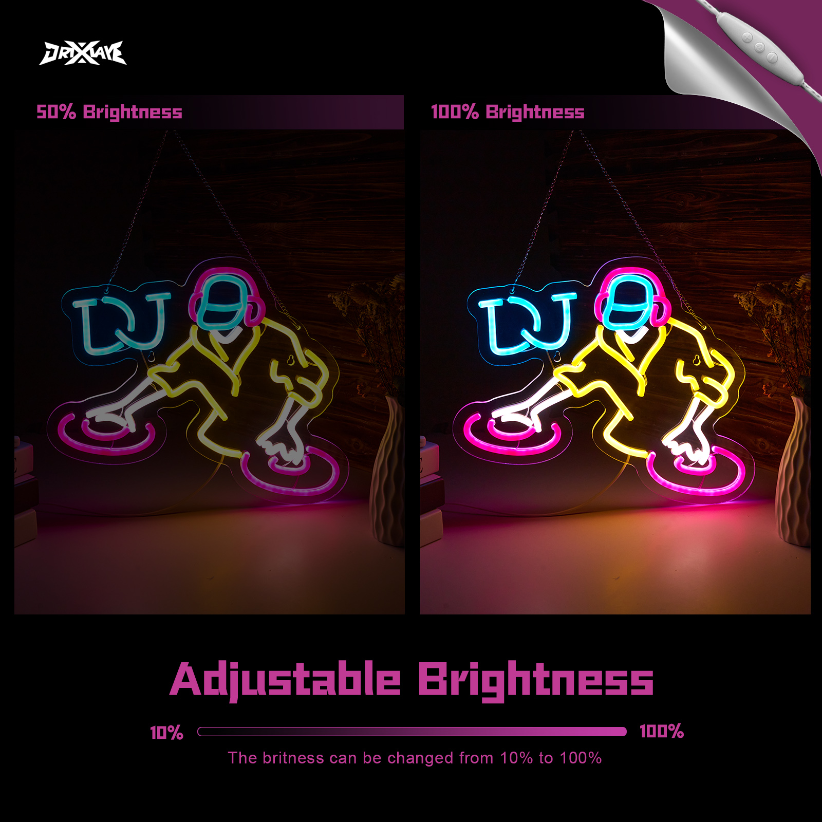 DJ Neon Sign for wall decor Teen Room Decor Gifts for Birthday Kids Room Art Decor Boys Playroom Bedroom Decor(16.3x12.2 in)