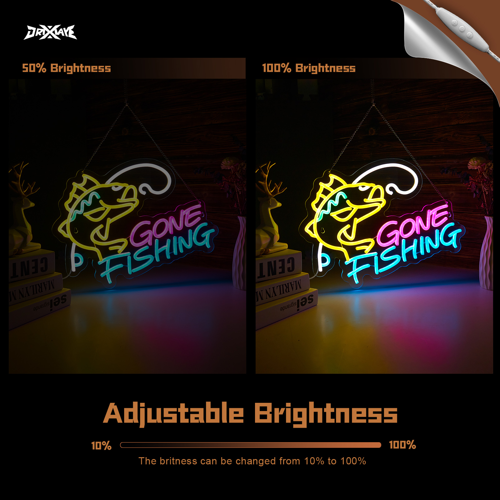 Fishing Neon Sign for Wall Decor Fishing Shop Fishing Gear Store Fisher Club Room Man Cave 5V/2A USB Powered Dimmable