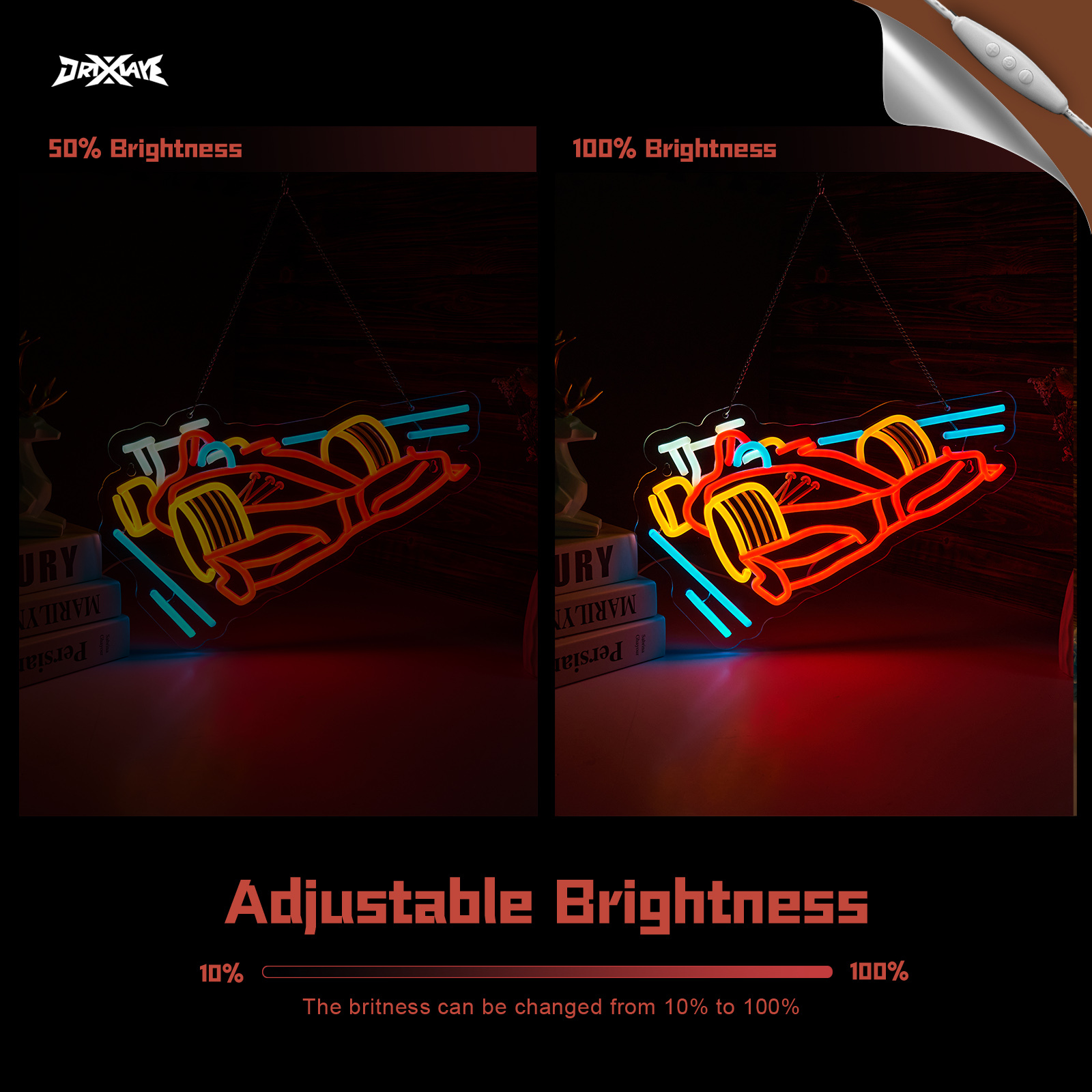 Race Car Neon Sign for wall decor Teen Room Gifts for Birthday Kids Boys Room Decor Playroom Decor(16.3 x10.7 in)