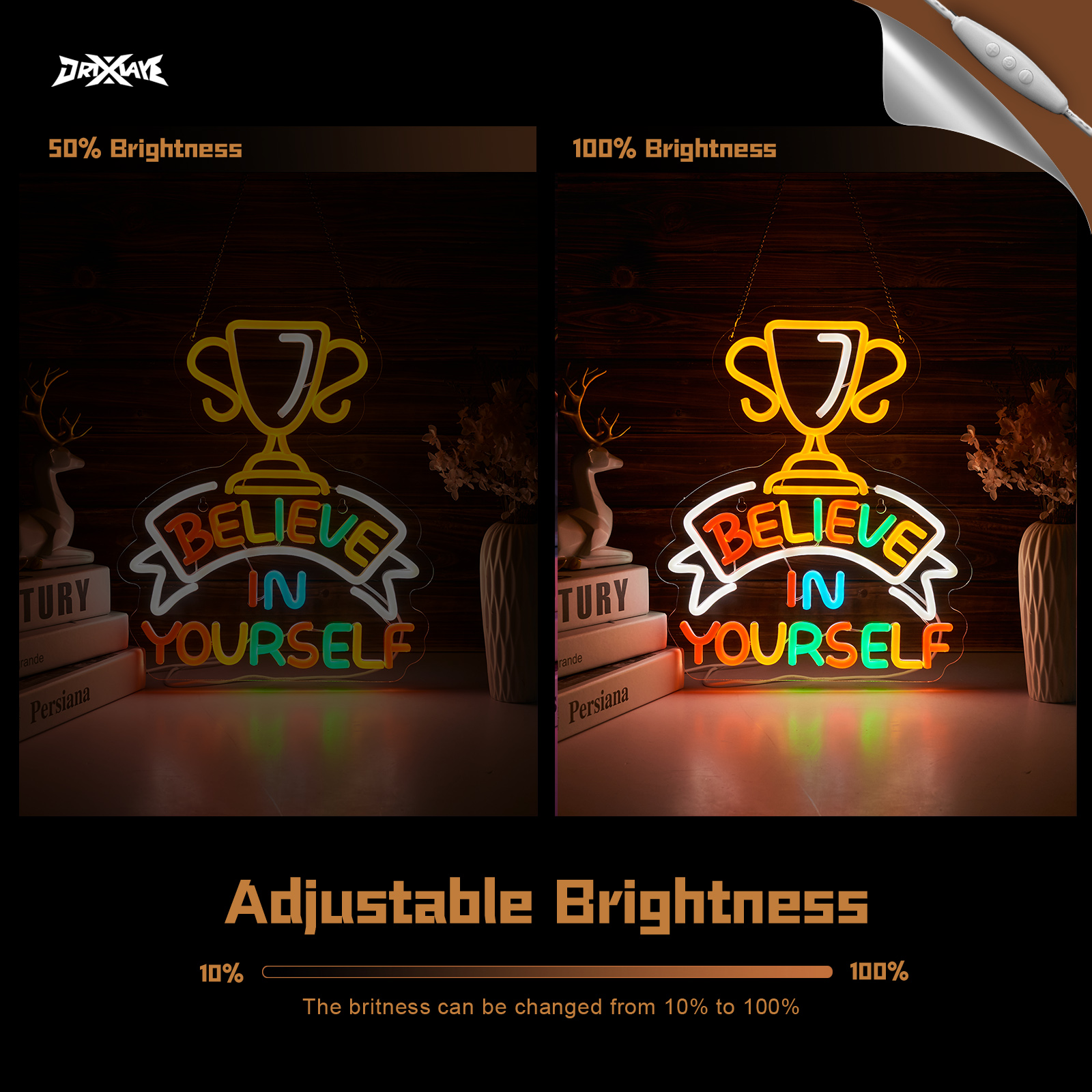 Believe in Yourself Neon Sign for Room Decor Smart plug timer compatible USB-Powered Teen Room Gifts for Birthday Kids Boys Room Decor(12.6x14.8Inch)