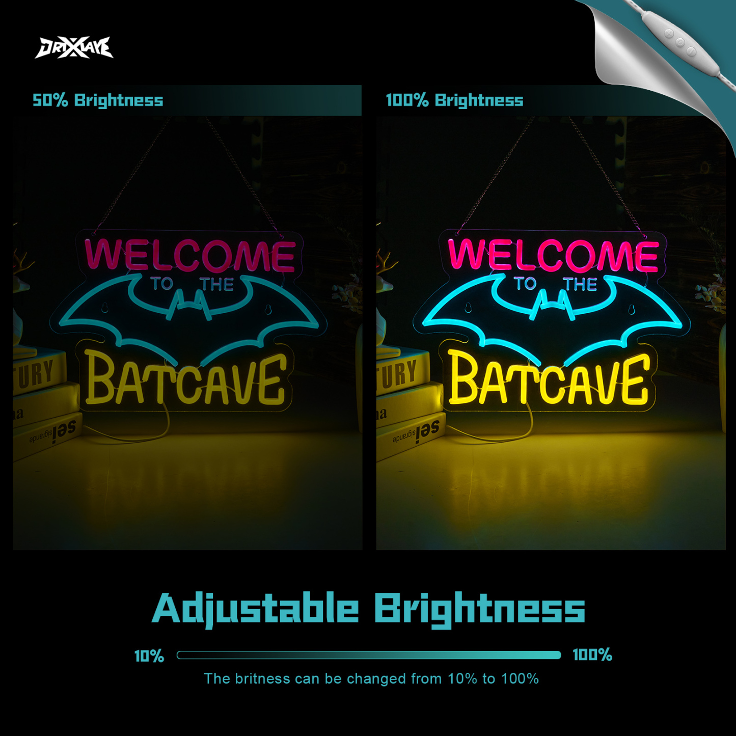 Bat Cave Neon Sign for Wall Decor Halloween Light Smart plug timer compatible USB-Powered Bedroom Man Cave Bar (16.5x10.8 Inch）