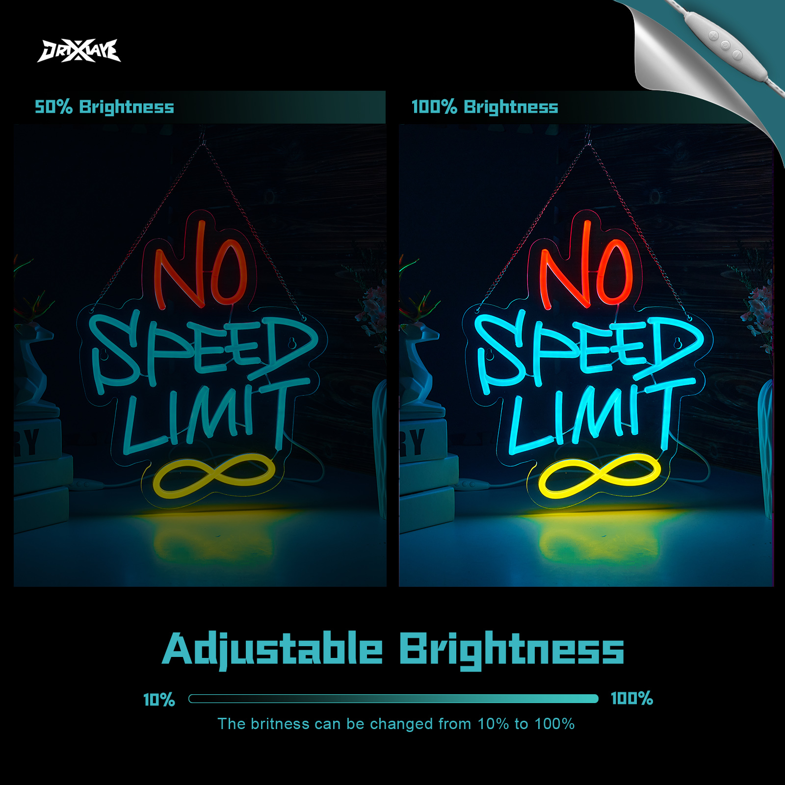 No Speed Limit Neon Sign No Speed Limit Signs for wall decor Smart plug timer compatible USB-Powered Suitable for Kids Room Man Cave (12.6x14.9 Inch)