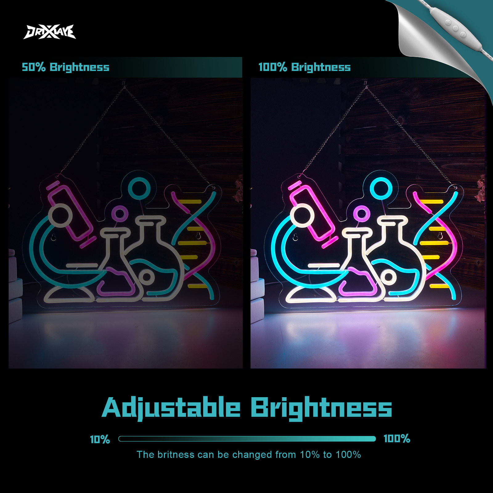 Science Neon Sign DNA Double Helix Neon Sign for wall decor Smart plug timer compatible USB-Powered Biology Science Gift Chemistry Light Up Sign for Laboratory Chemical (16.5x11.5 Inch)