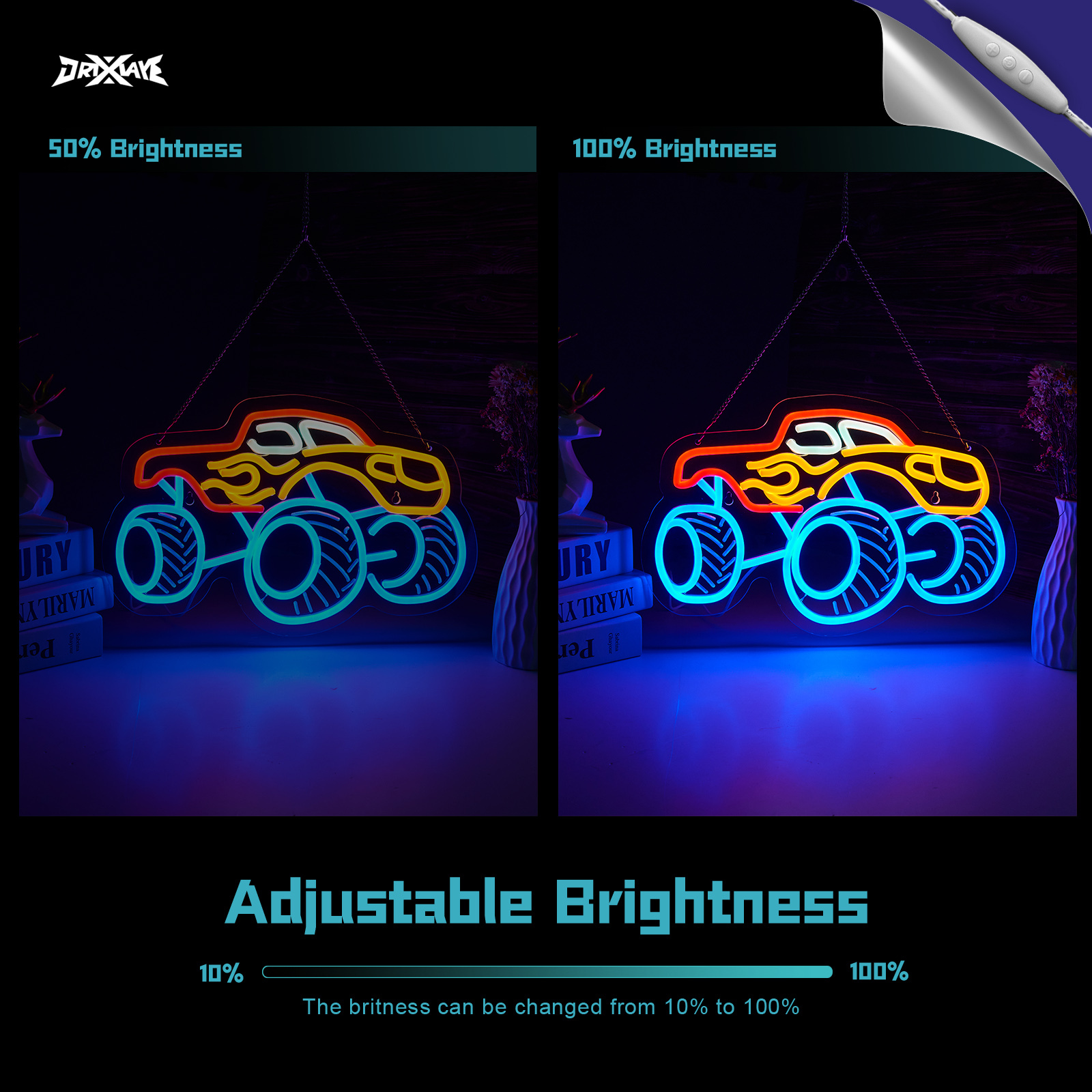 Monster Truck Neon Sign for Wall Decor Teen Room Decor Gifts for Birthday Kids Boys Room Playroom Decor(16 x10.2 in)