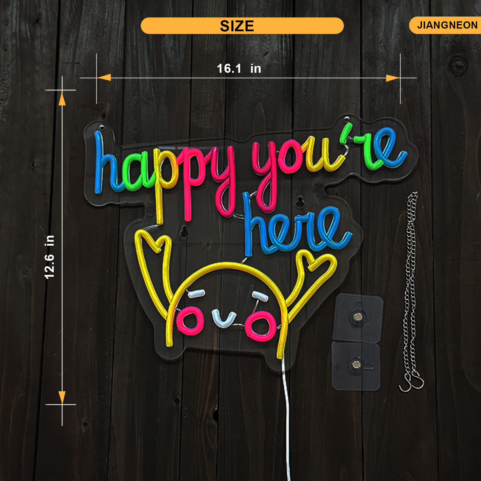 Happy You're Here Neon Sign for wall decor Smart plug timer compatible USB-Powered Suitable for Teen Room Gifts for Birthday Kids Room Art Decor (16.1x12.6 Inch)