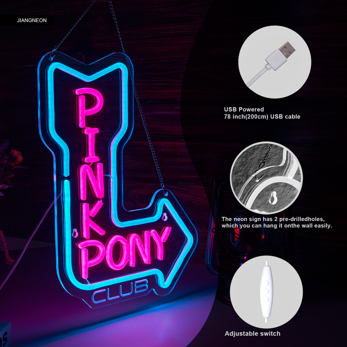 Pink Pony Neon Sign Cowgirl Neon Light for wall decor Party Pub Man Cave USB Powered (15.6x12.3 Inch)