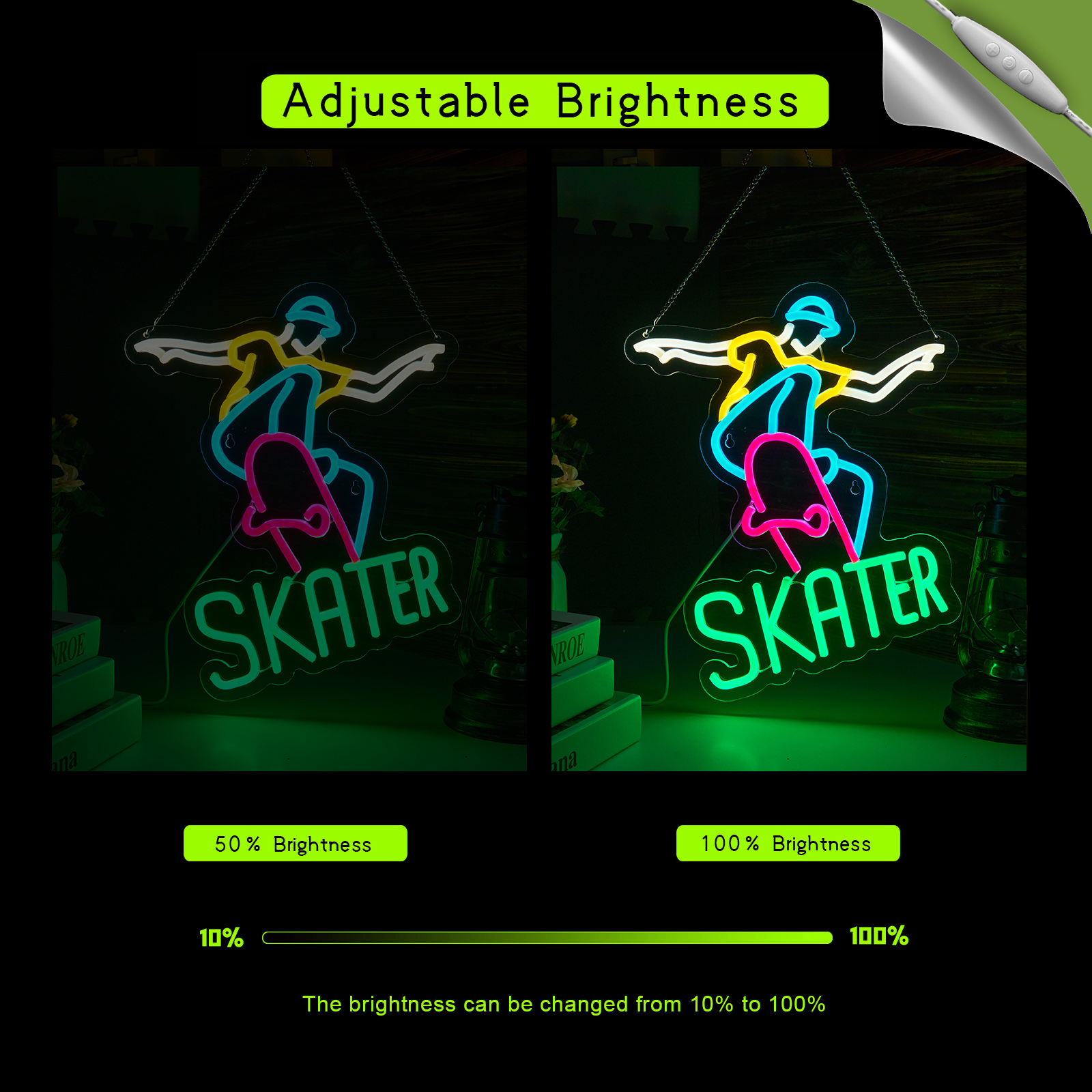 Skater Neon Sign Skateboard Neon Sign for wall decor Gifts for Birthday Kids Room Art Decor(15.8x12.6 Inch)