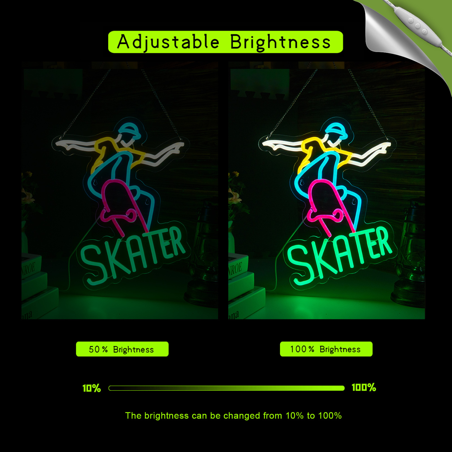 Skater Neon Sign Skateboard Neon Sign for wall decor Gifts for Birthday Kids Room Art Decor(15.8x12.6 Inch)