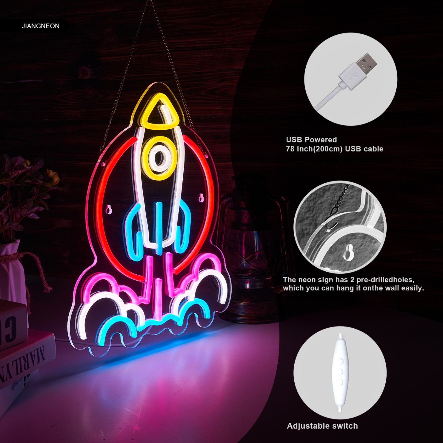 Rocket Neon Sign Universe Neon Light for wall decor Teen Room Gifts for Birthday Kids Room Art Decor (15x12.6 Inch)