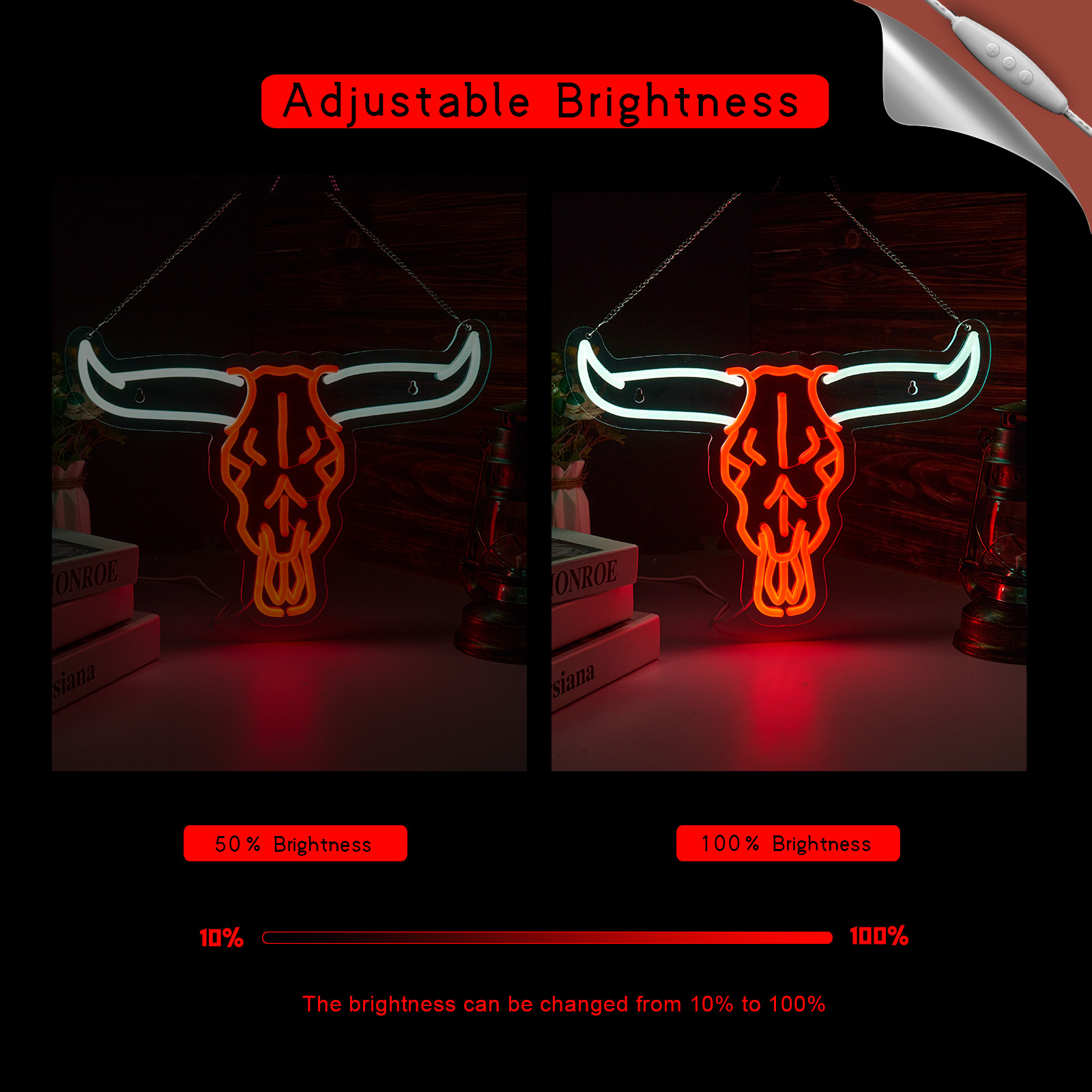 Longhorn Bull Skull Neon Sign Cowboy Western Rodeo Bull Skull Neon Sign for wall decor Beer Bar Club Man Cave(16.5x11.9 Inch)