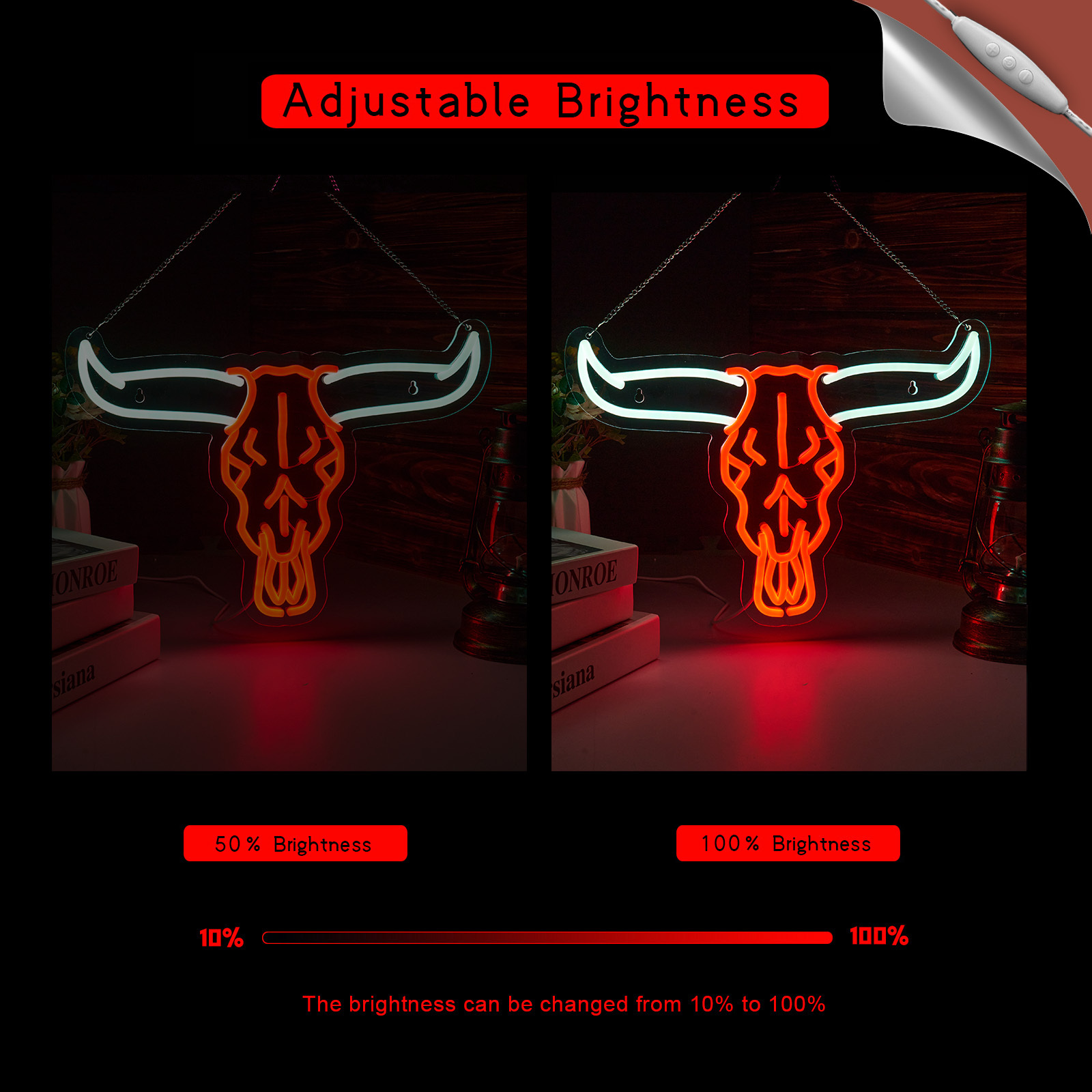 Longhorn Bull Skull Neon Sign Cowboy Western Rodeo Bull Skull Neon Sign for wall decor Beer Bar Club Man Cave(16.5x11.9 Inch)