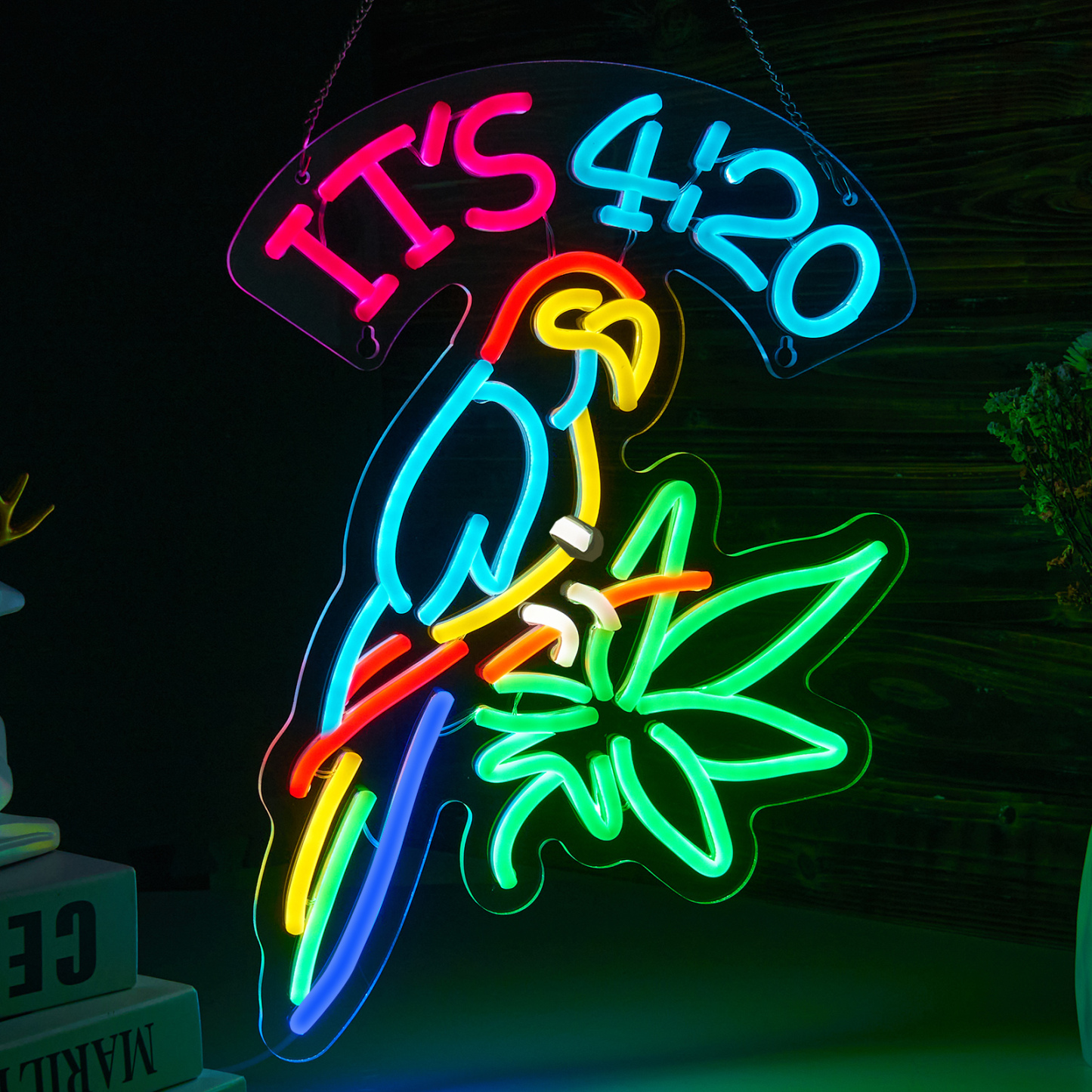 420 Neon Sign Green Leaf Neon Signs for Wall Decor 420 Decorations Led Signs with Dimmer for Pub Party Man Cave Room Art Decor Gift USB-Powered (16.2x12.6) Inch