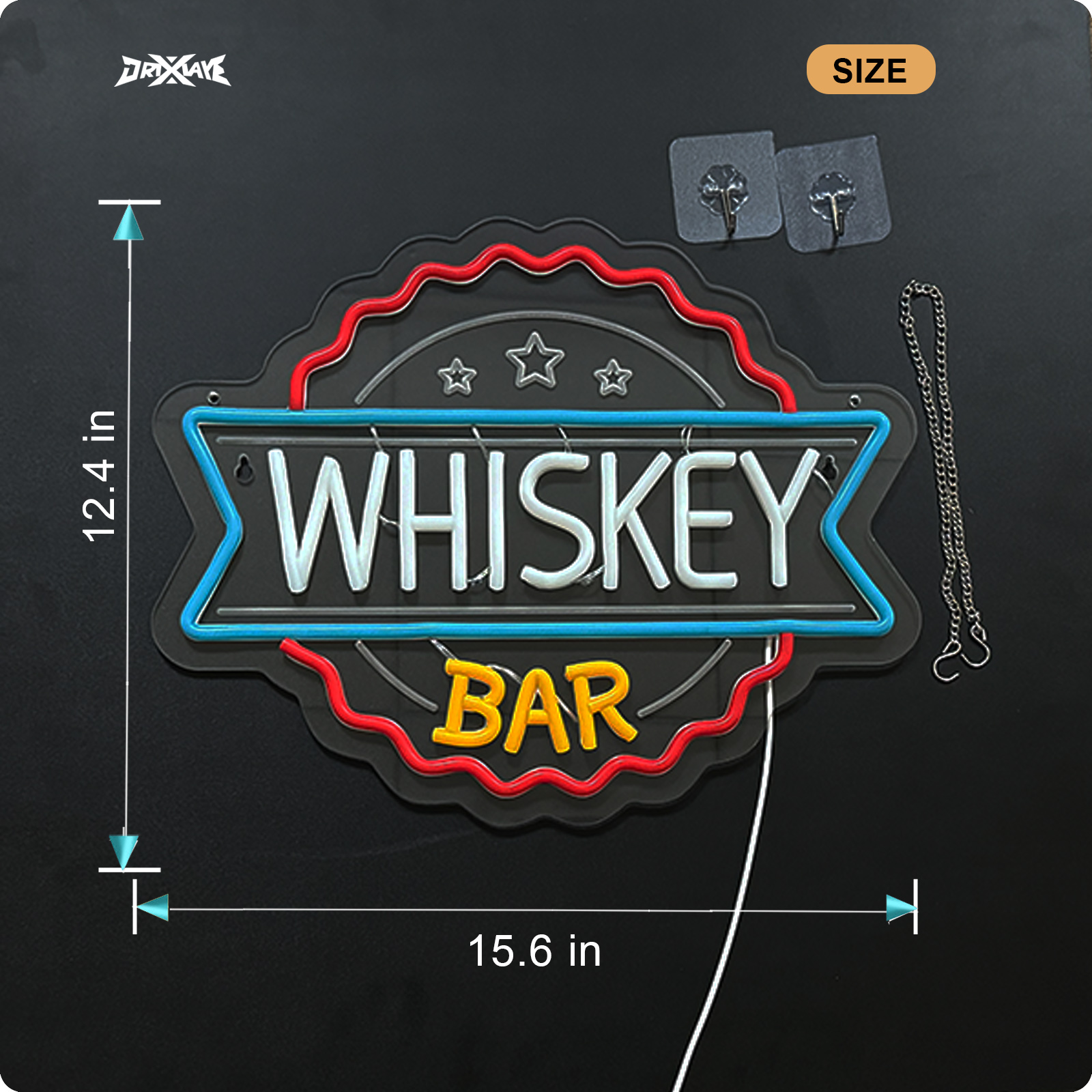 Whiskey Bar Neon Sign for wall decor Perfect for Home Bars, Pubs & Restaurants USB-Powered (15.6x12.4 Inches)
