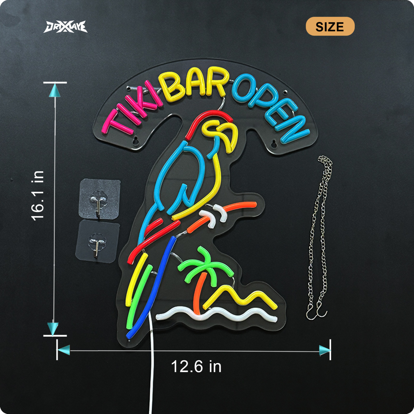 Tiki Bar Parrot Neon Sign for Wall Decor Hawaii Beach Bar LED Sign with Dimmer for Pub Party Man Cave Room Art Decor Gift USB-Powered (16.1x12.6) Inch