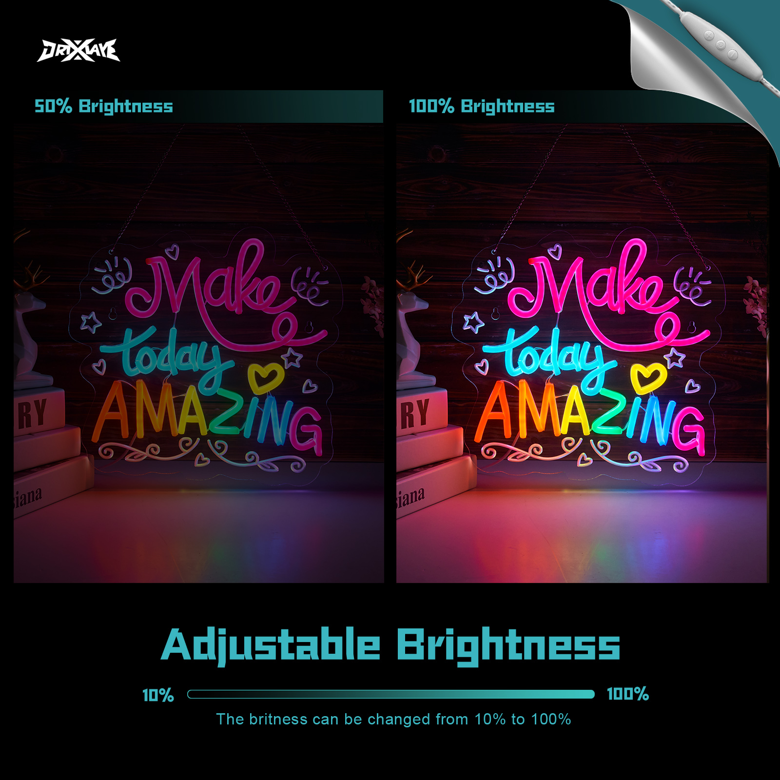 Make Today Amazing Neon Sign for Wall Decor Smart plug timer compatible USB-Powered Suitable for Kids Boys Room Study Room Gifts for Birthday(13.4x12.6 Inch)