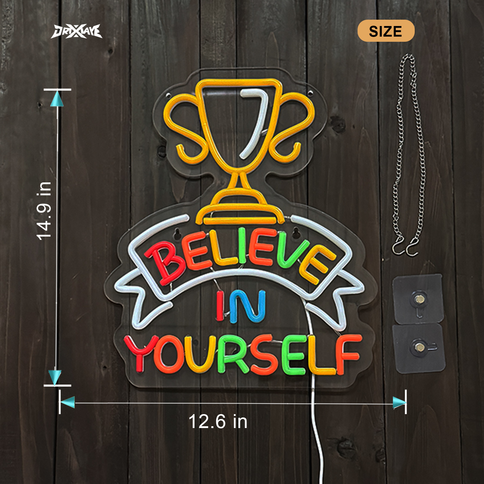 Believe in Yourself Neon Sign for Room Decor Smart plug timer compatible USB-Powered Teen Room Gifts for Birthday Kids Boys Room Decor(12.6x14.8Inch)