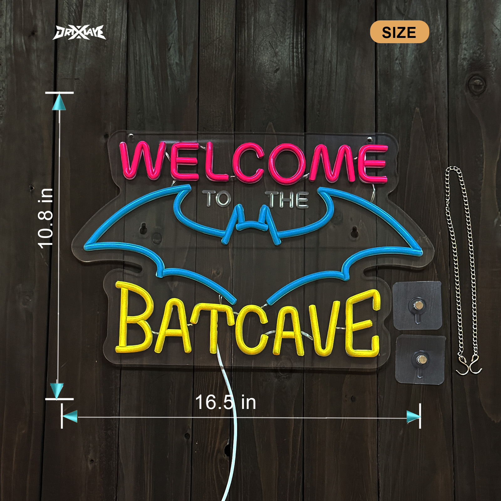 Bat Cave Neon Sign for Wall Decor Halloween Light Smart plug timer compatible USB-Powered Bedroom Man Cave Bar (16.5x10.8 Inch）