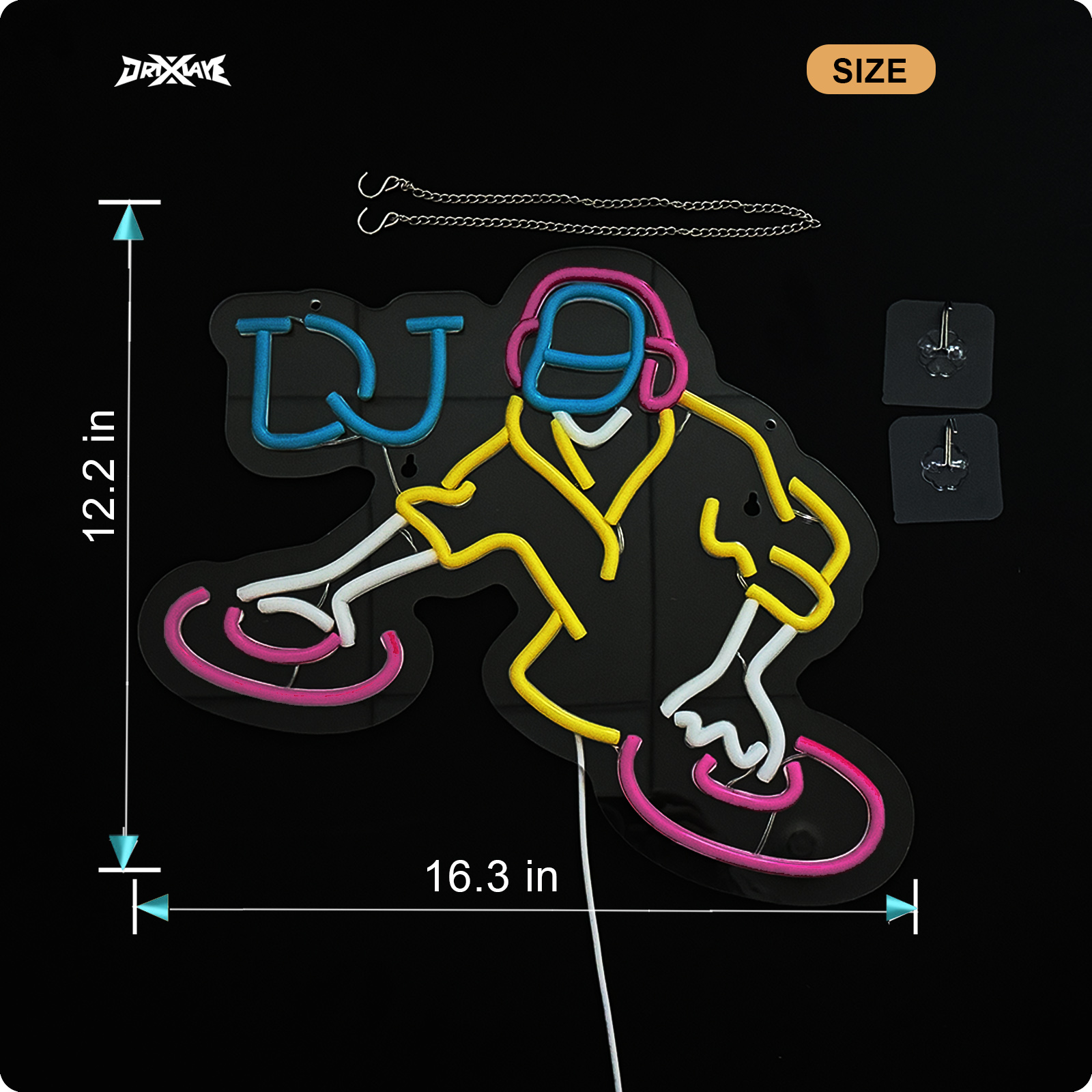 DJ Neon Sign for wall decor Teen Room Decor Gifts for Birthday Kids Room Art Decor Boys Playroom Bedroom Decor(16.3x12.2 in)